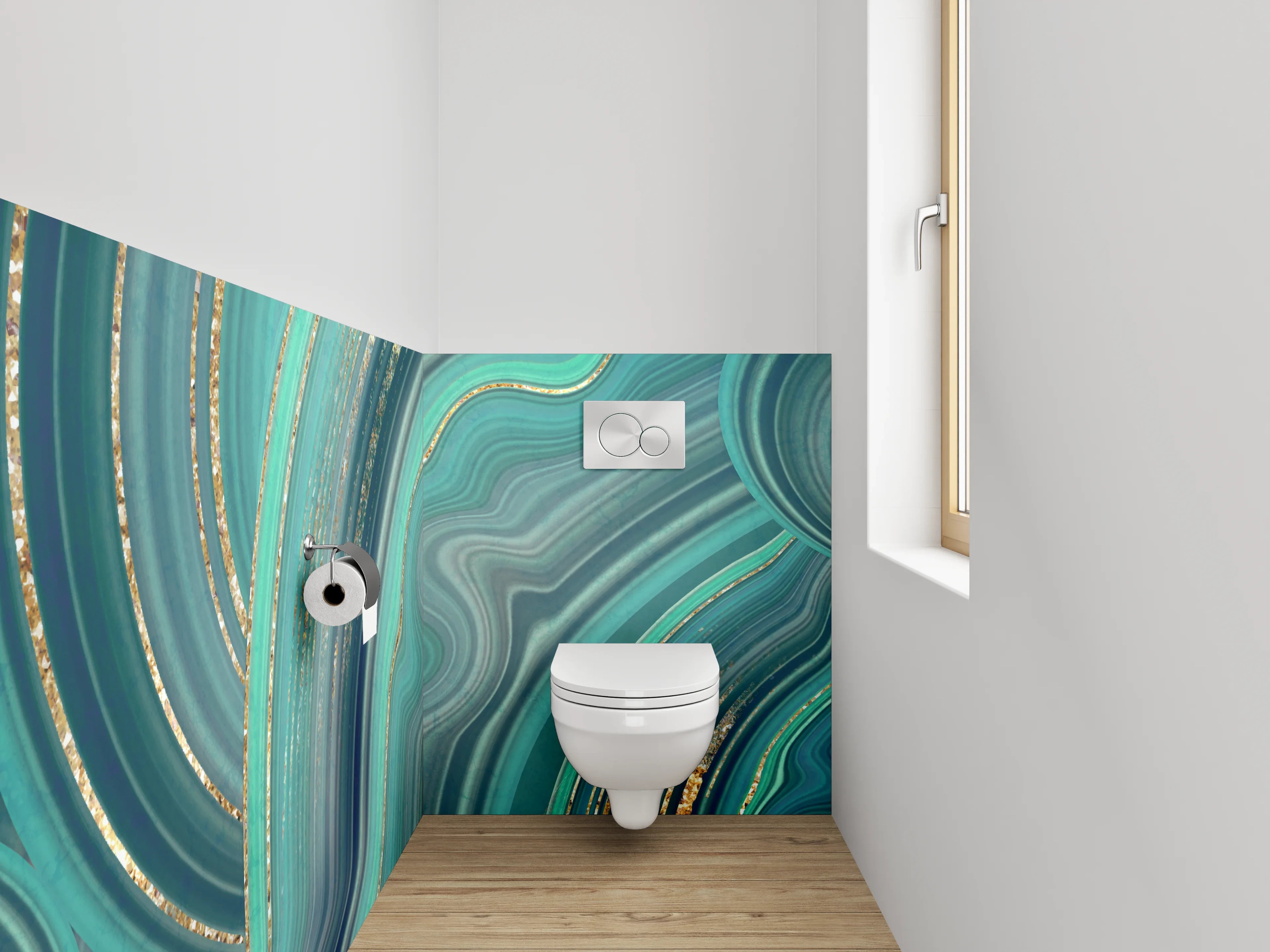 WC-Rückwand - Türkis Gold Marmor Abstrakt