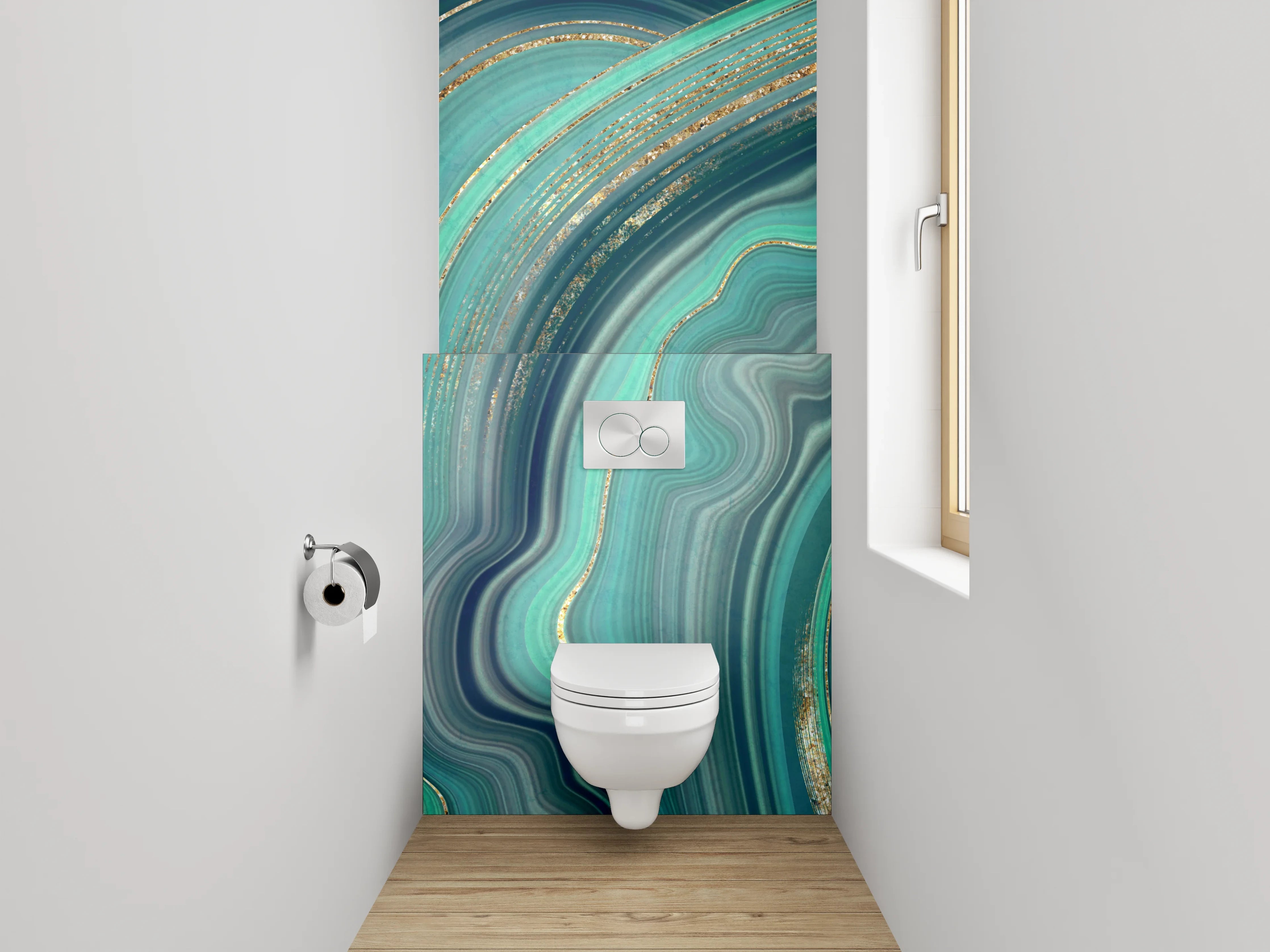 WC-Rückwand - Türkis Gold Marmor Abstrakt