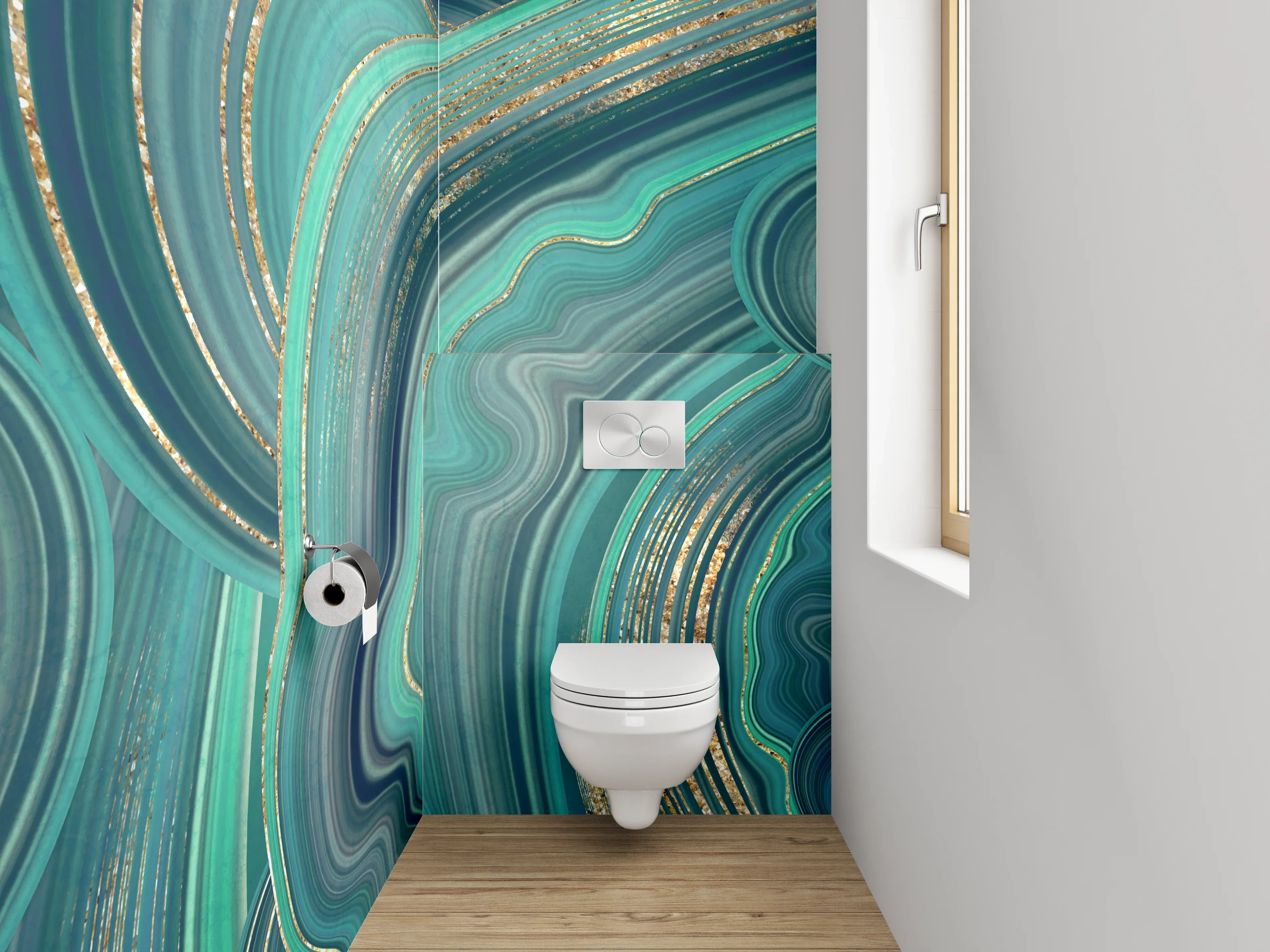 WC-Rückwand - Türkis Gold Marmor Abstrakt