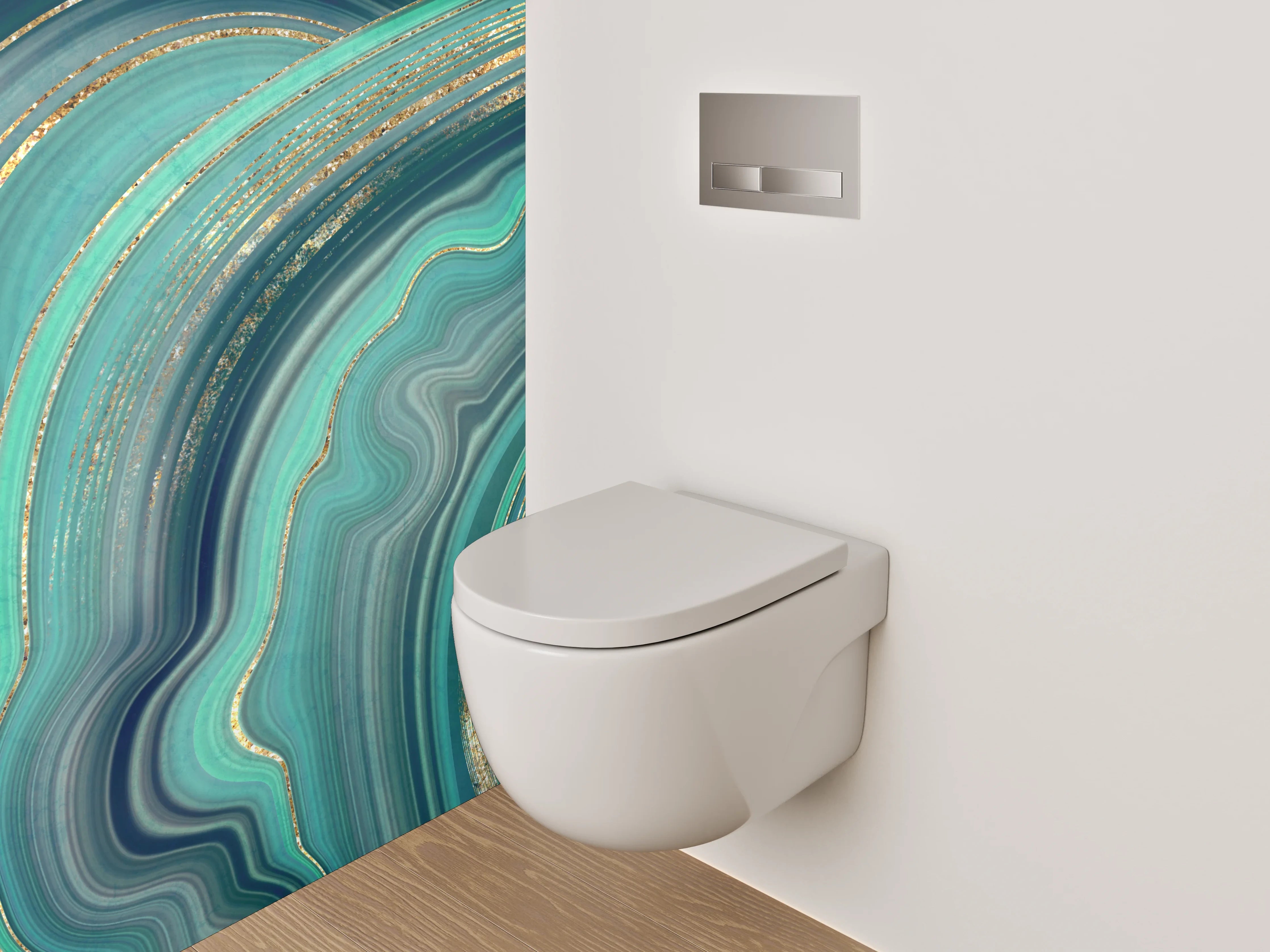 WC-Rückwand - Türkis Gold Marmor Abstrakt