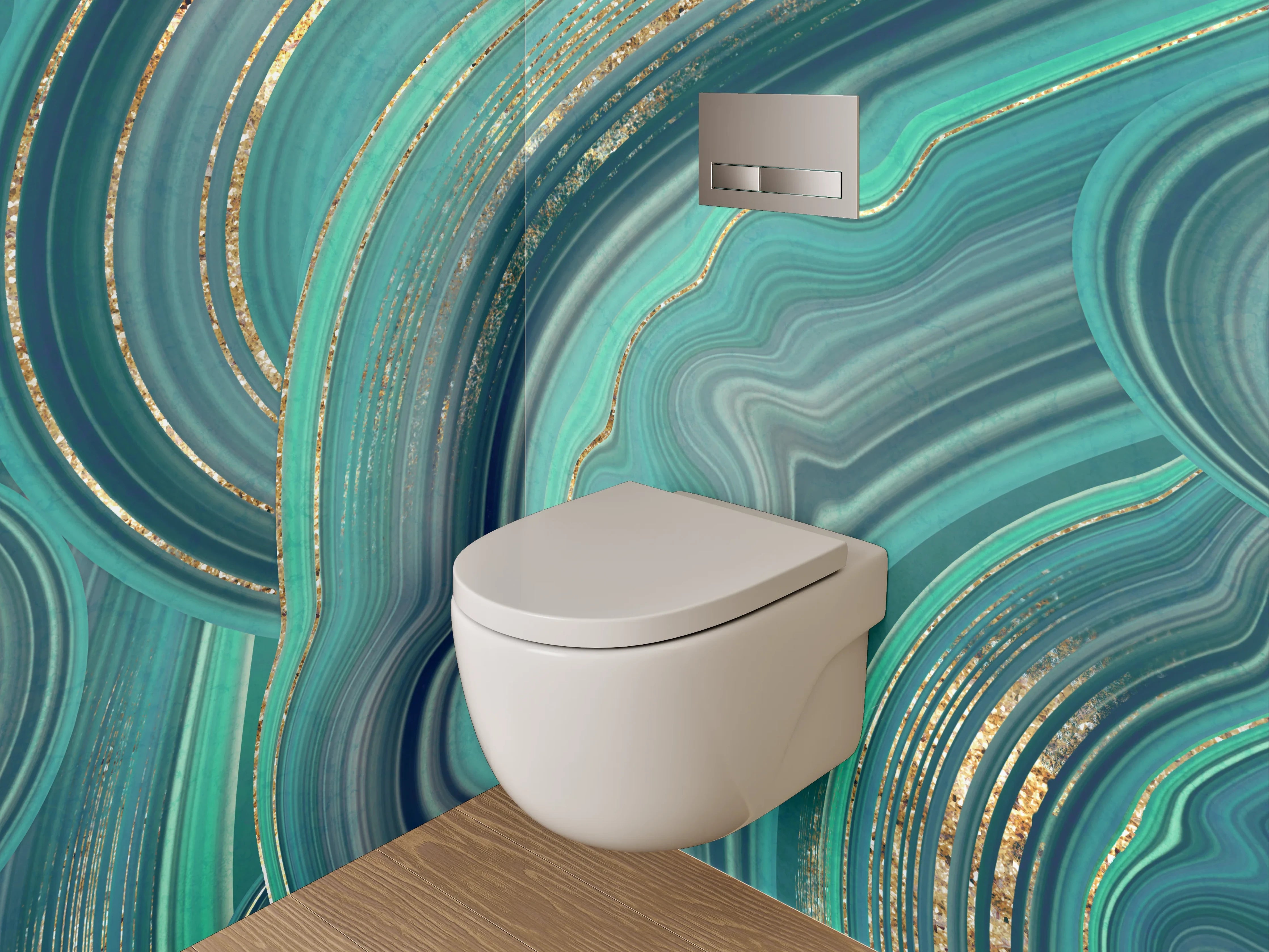 WC-Rückwand - Türkis Gold Marmor Abstrakt