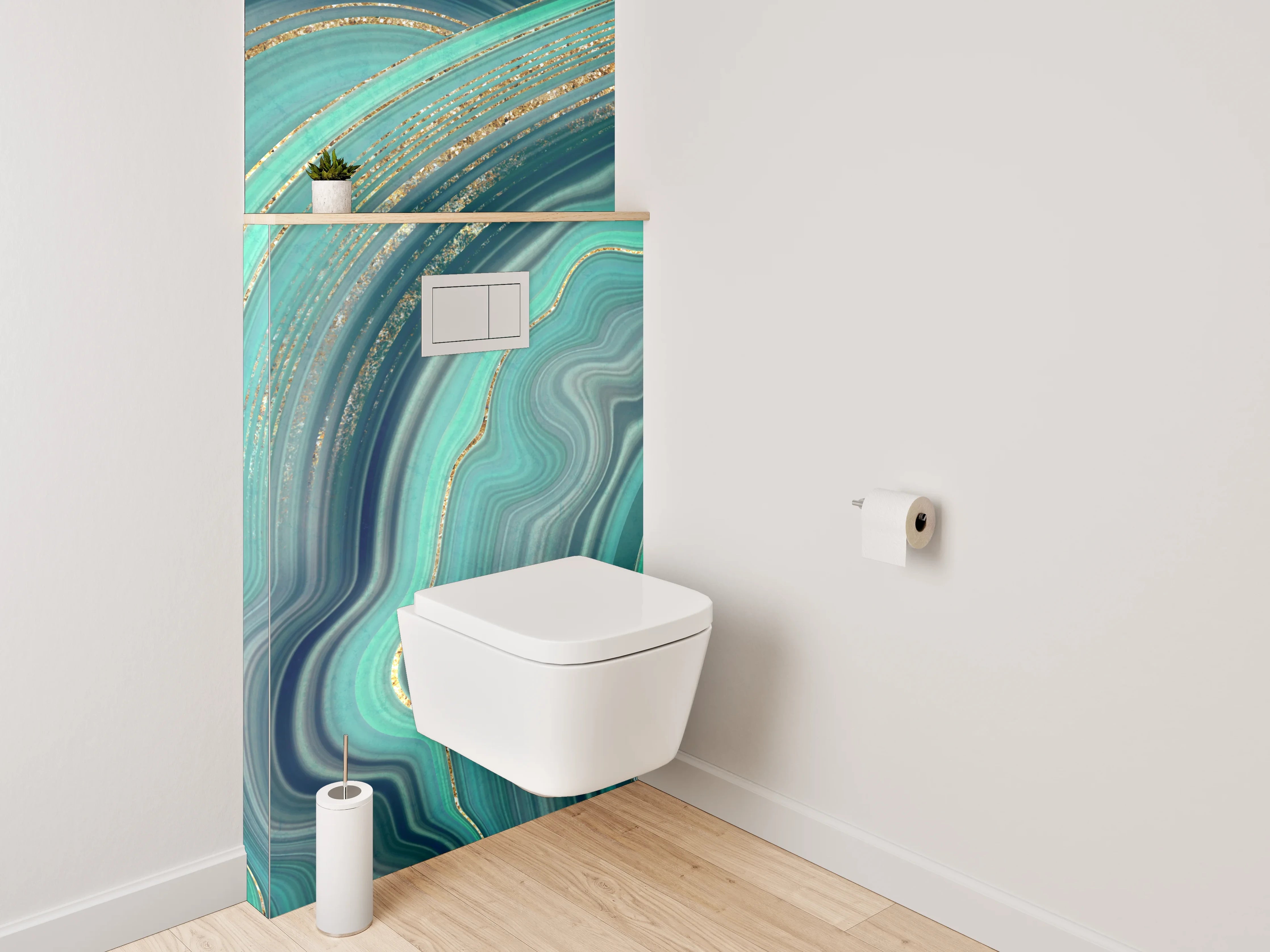 WC-Rückwand - Türkis Gold Marmor Abstrakt