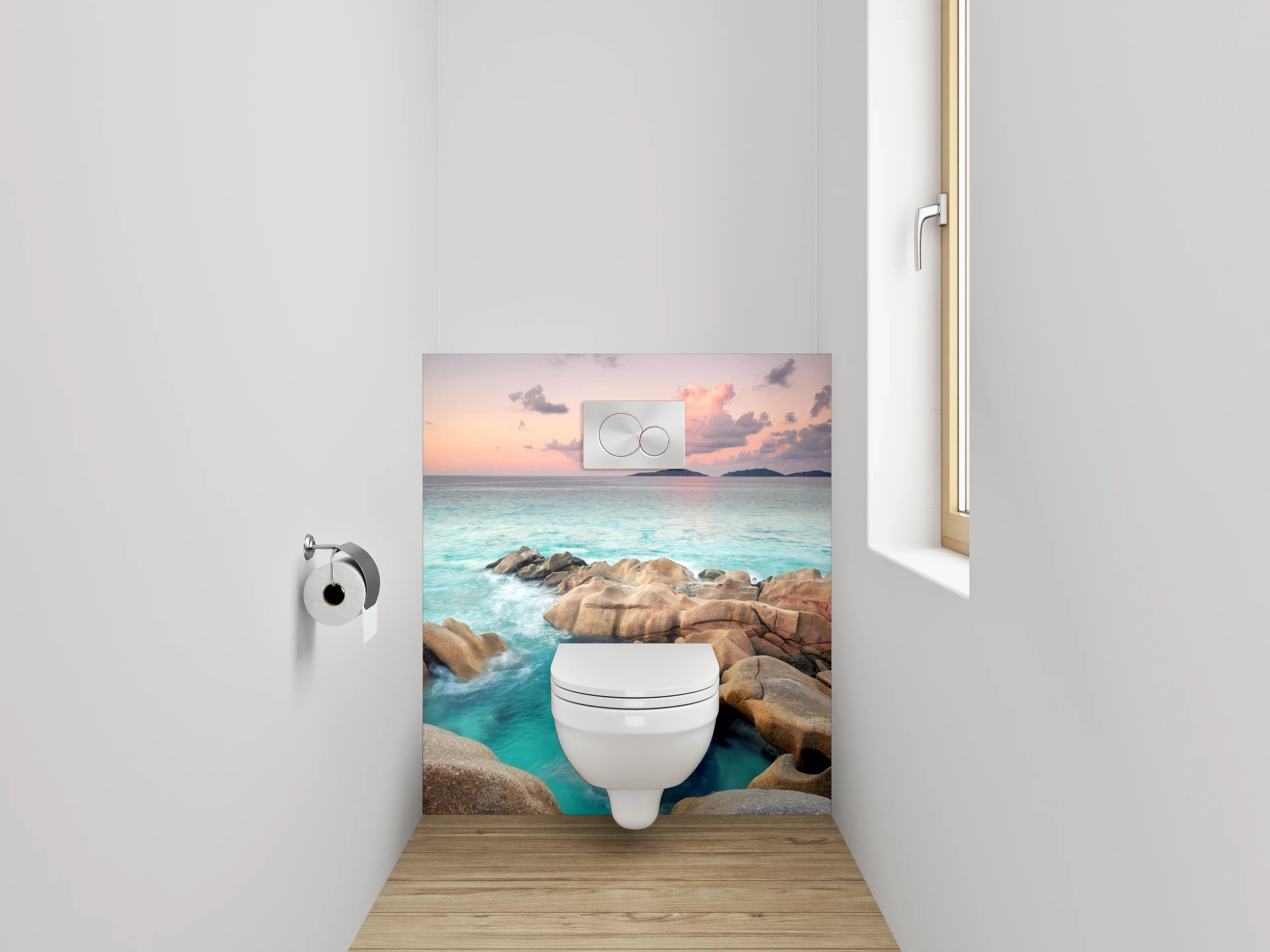 WC-Rückwand - Türkisblauer Ozean mit Felsen