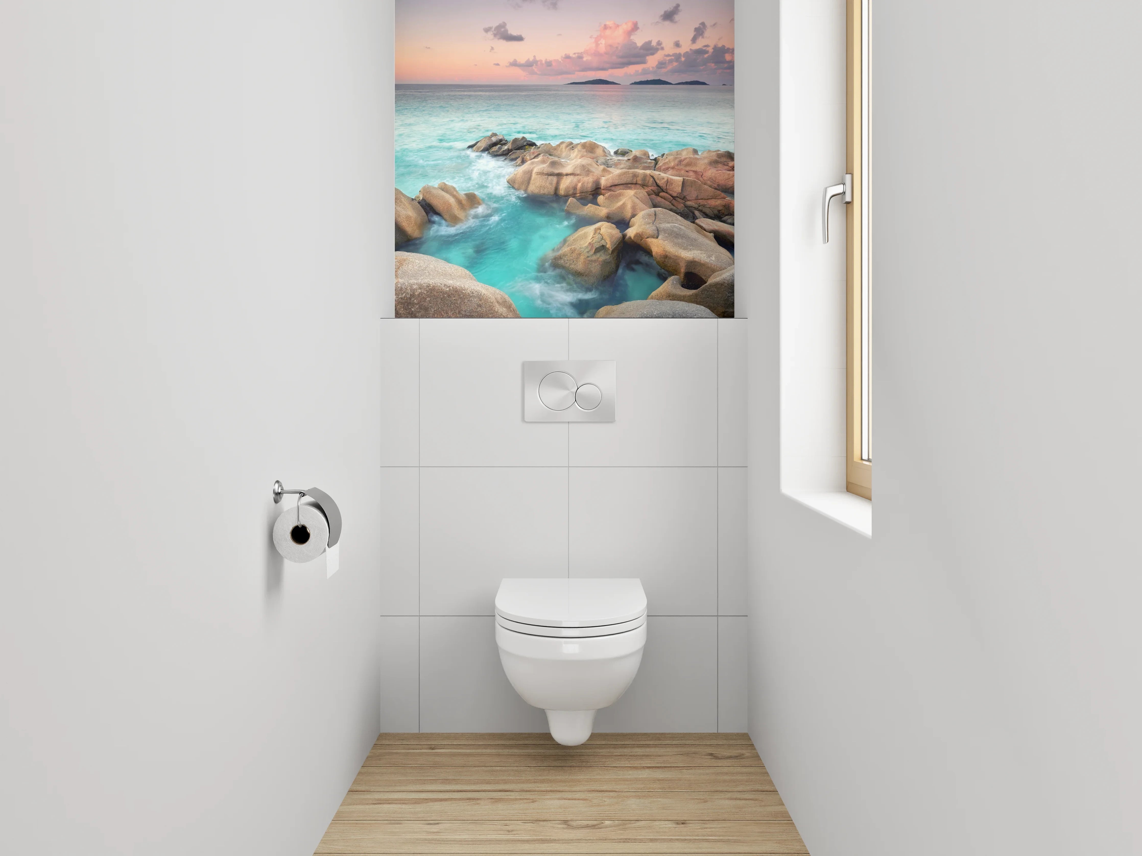 WC-Rückwand - Türkisblauer Ozean mit Felsen