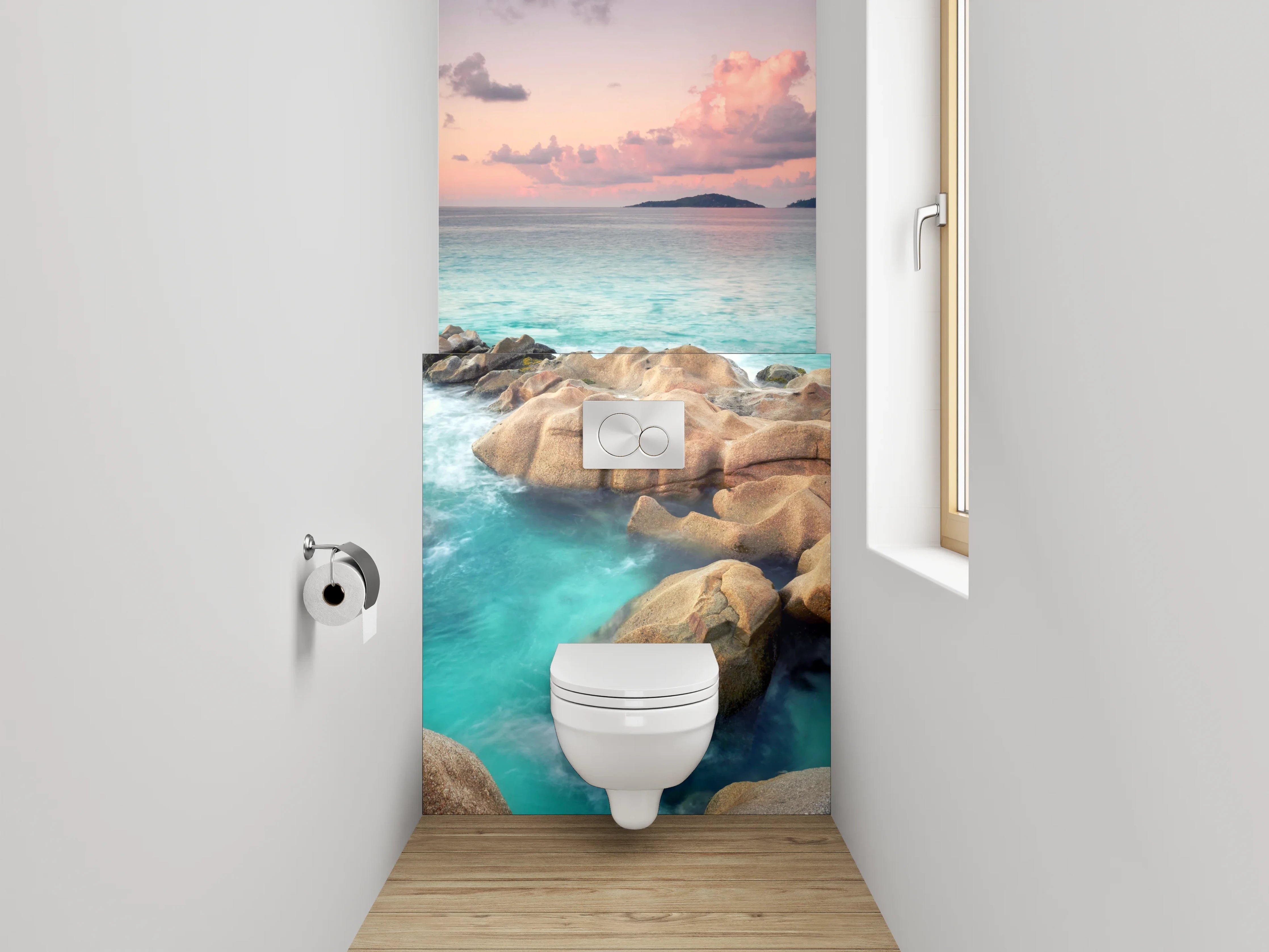 WC-Rückwand - Türkisblauer Ozean mit Felsen