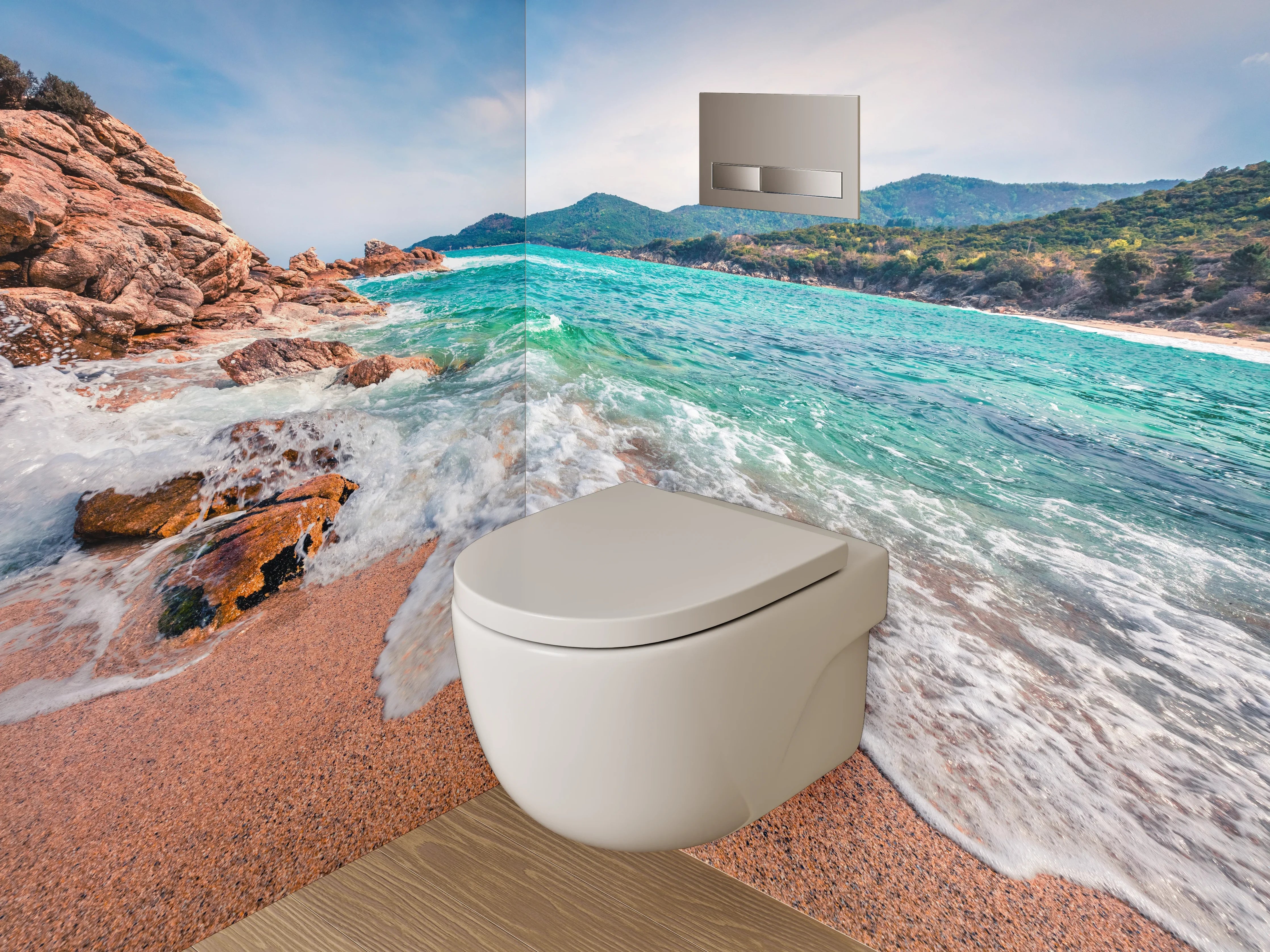 WC-Rückwand - Türkisblauer Strand mit Wellen