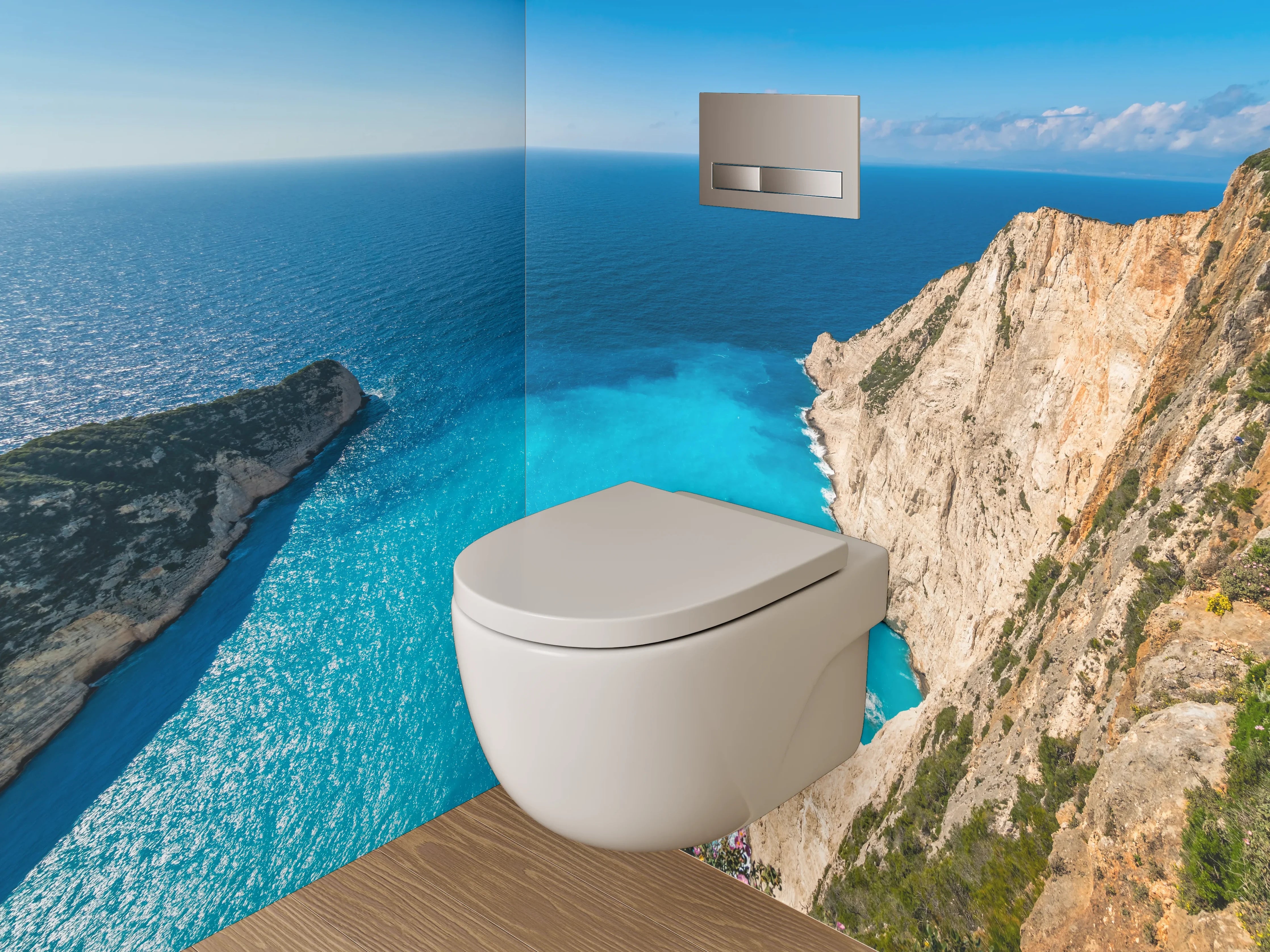 WC-Rückwand - Türkisblaues Meer und Felsküste