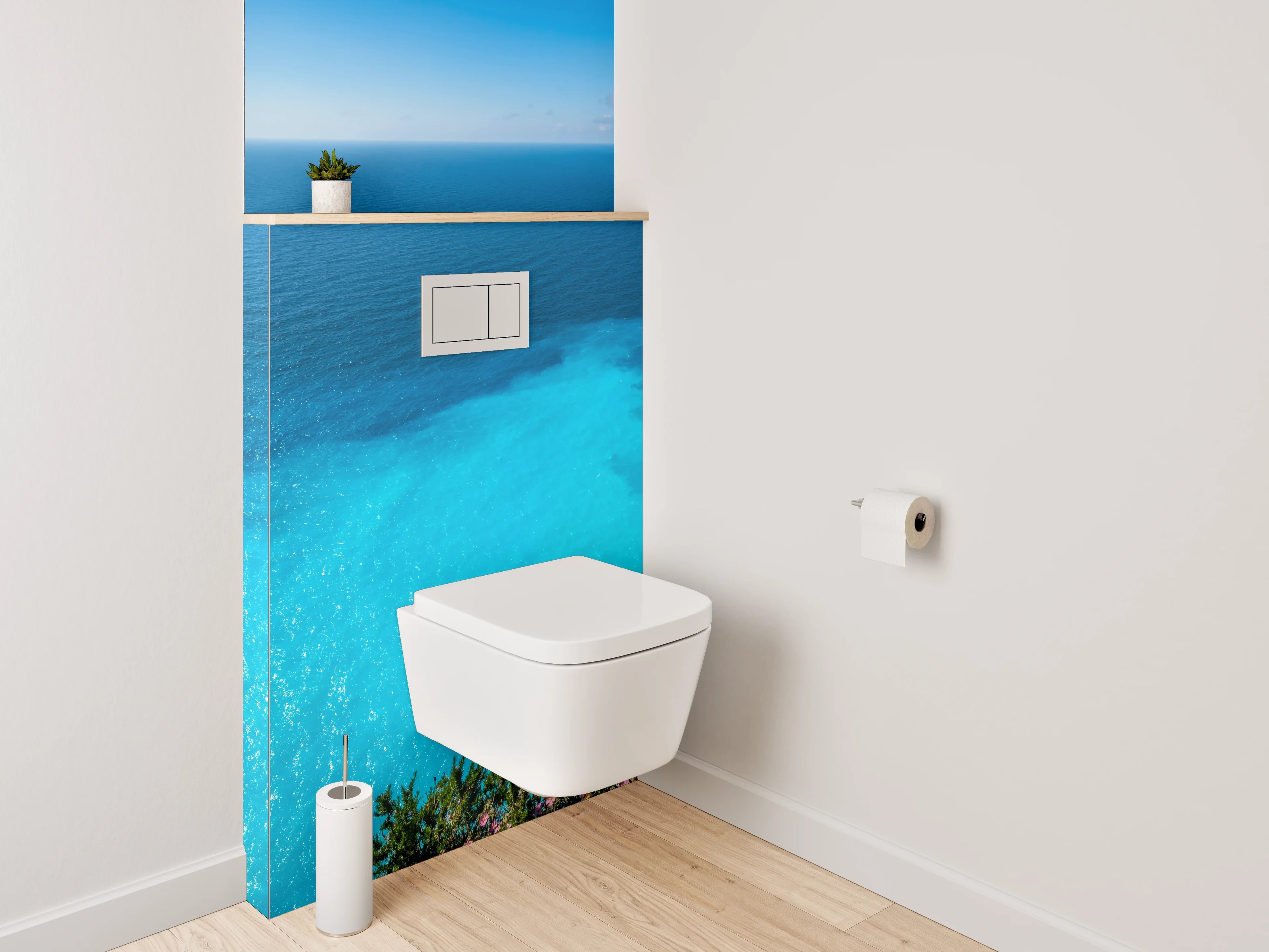 WC-Rückwand - Türkisblaues Meer und Felsküste