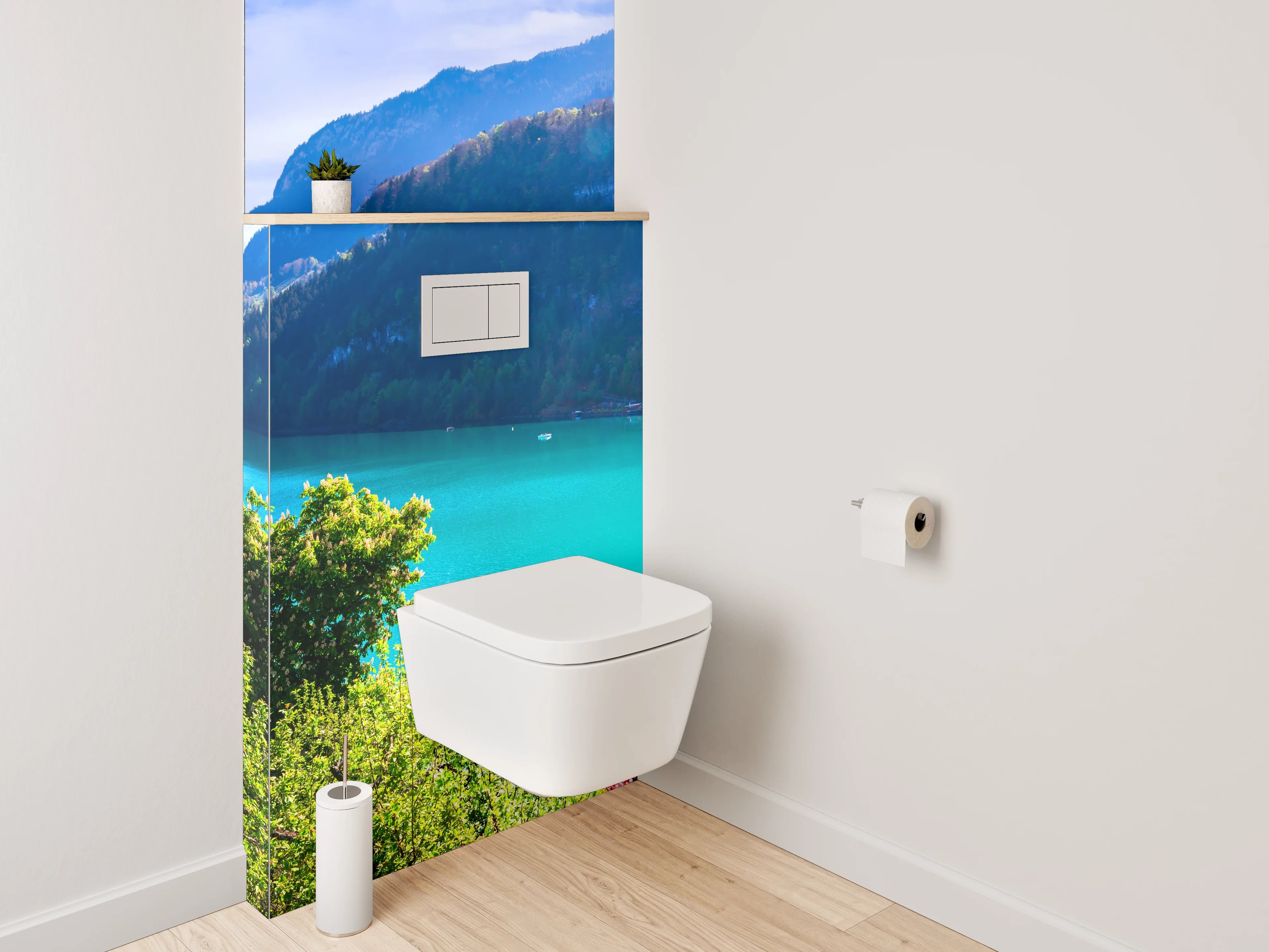 WC-Rückwand - Türkiser Bergsee mit Villa