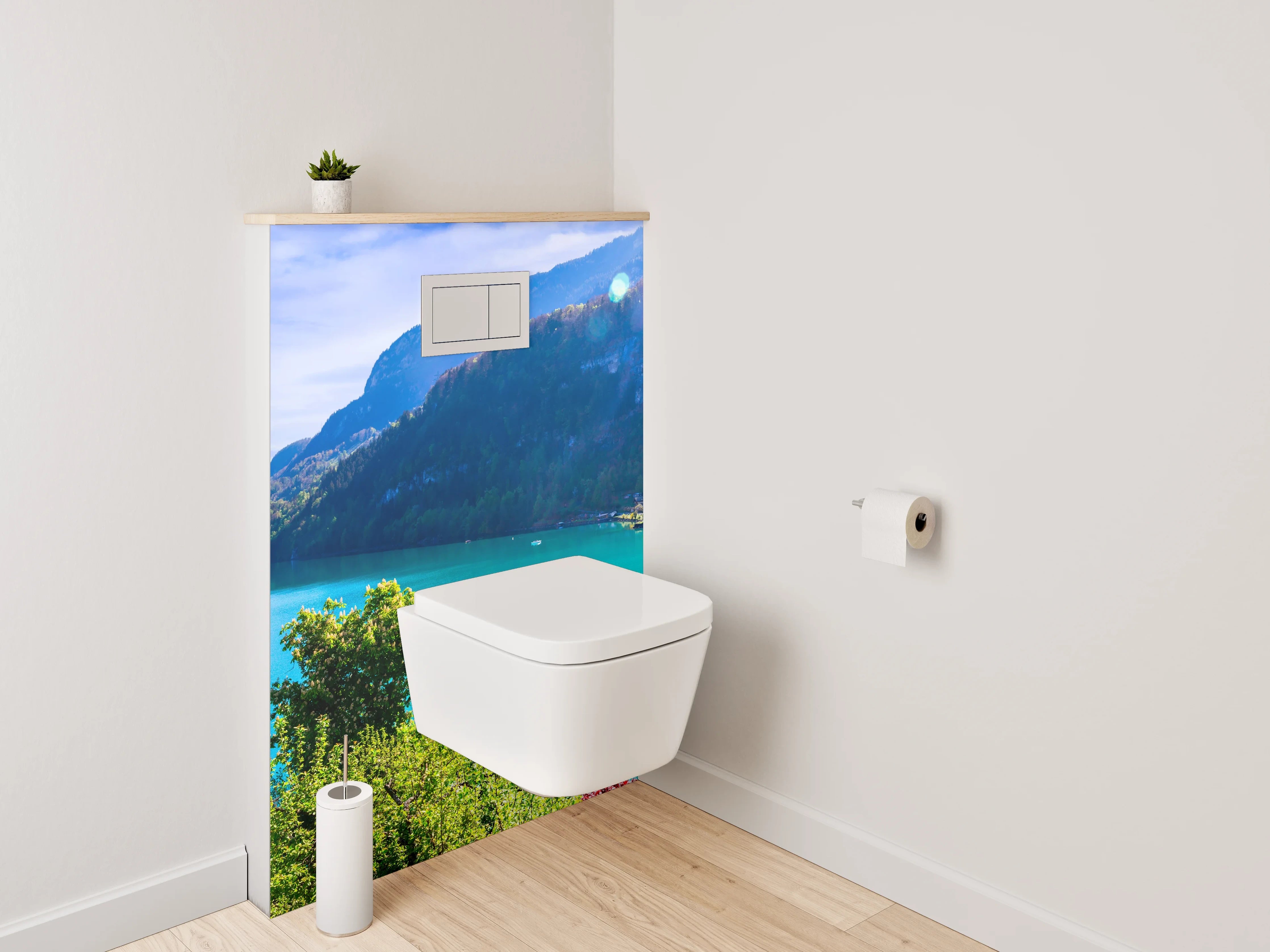 WC-Rückwand - Türkiser Bergsee mit Villa