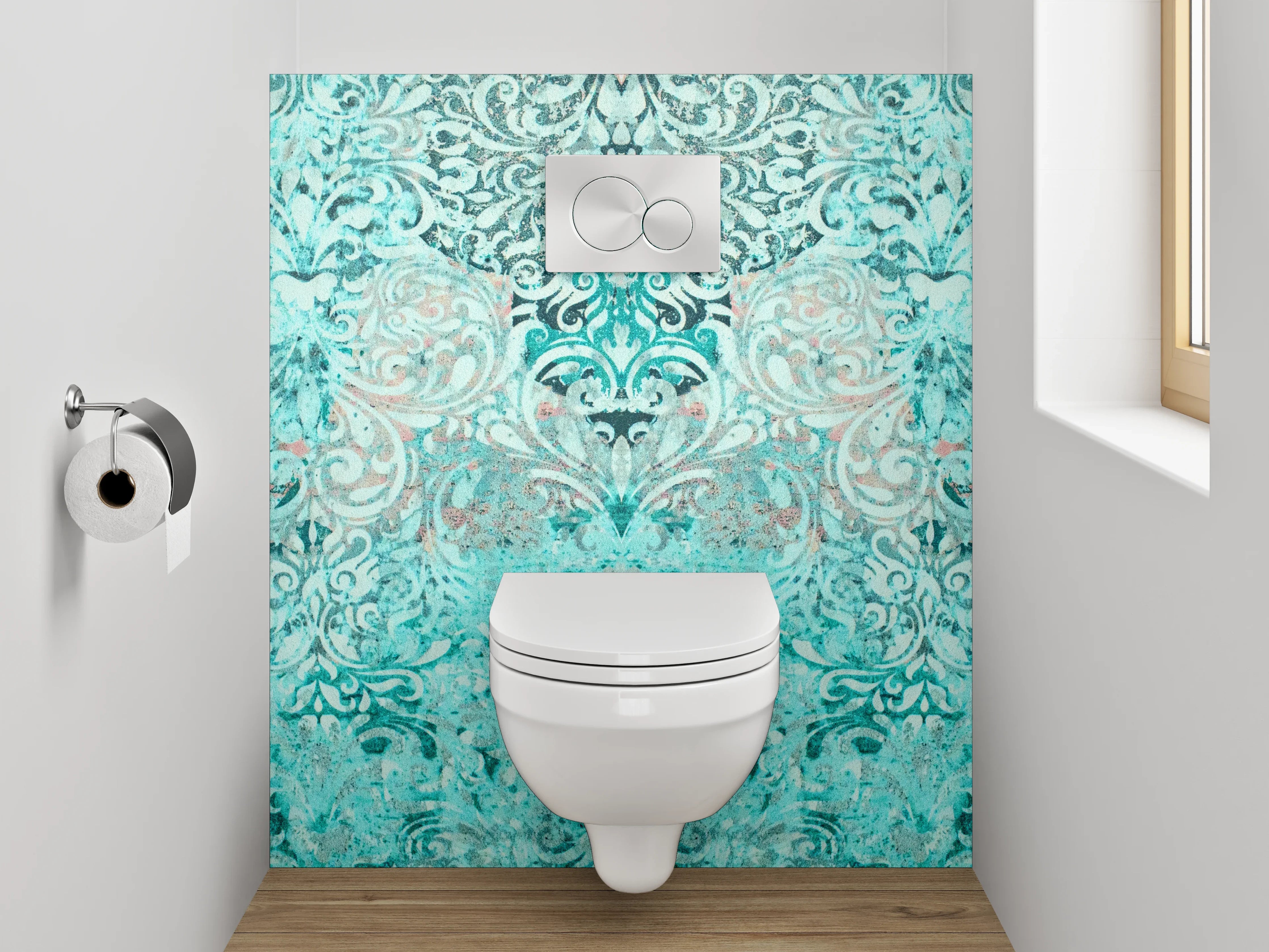 WC-Rückwand - Türkises Barock Muster Vintage