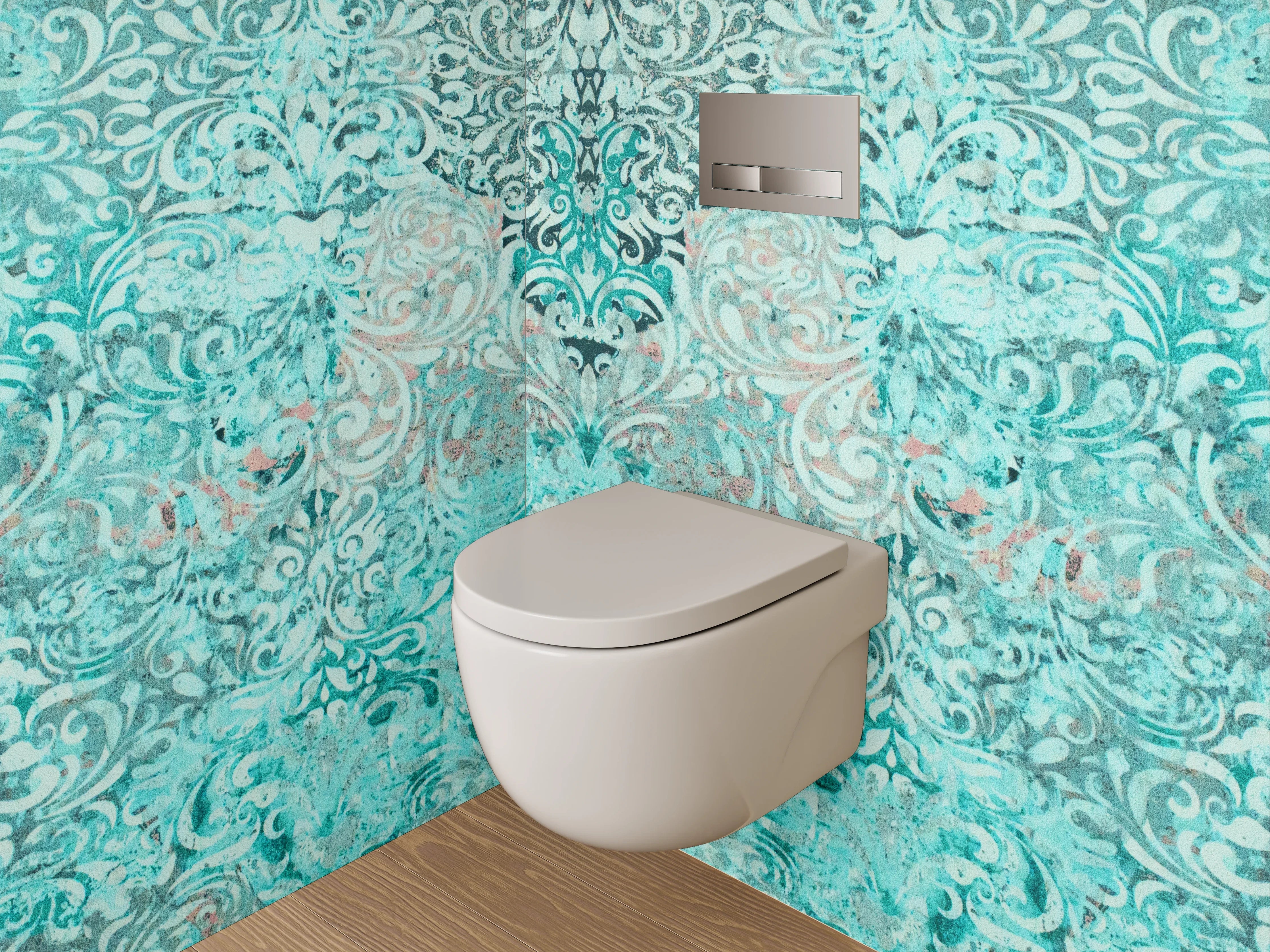 WC-Rückwand - Türkises Barock Muster Vintage