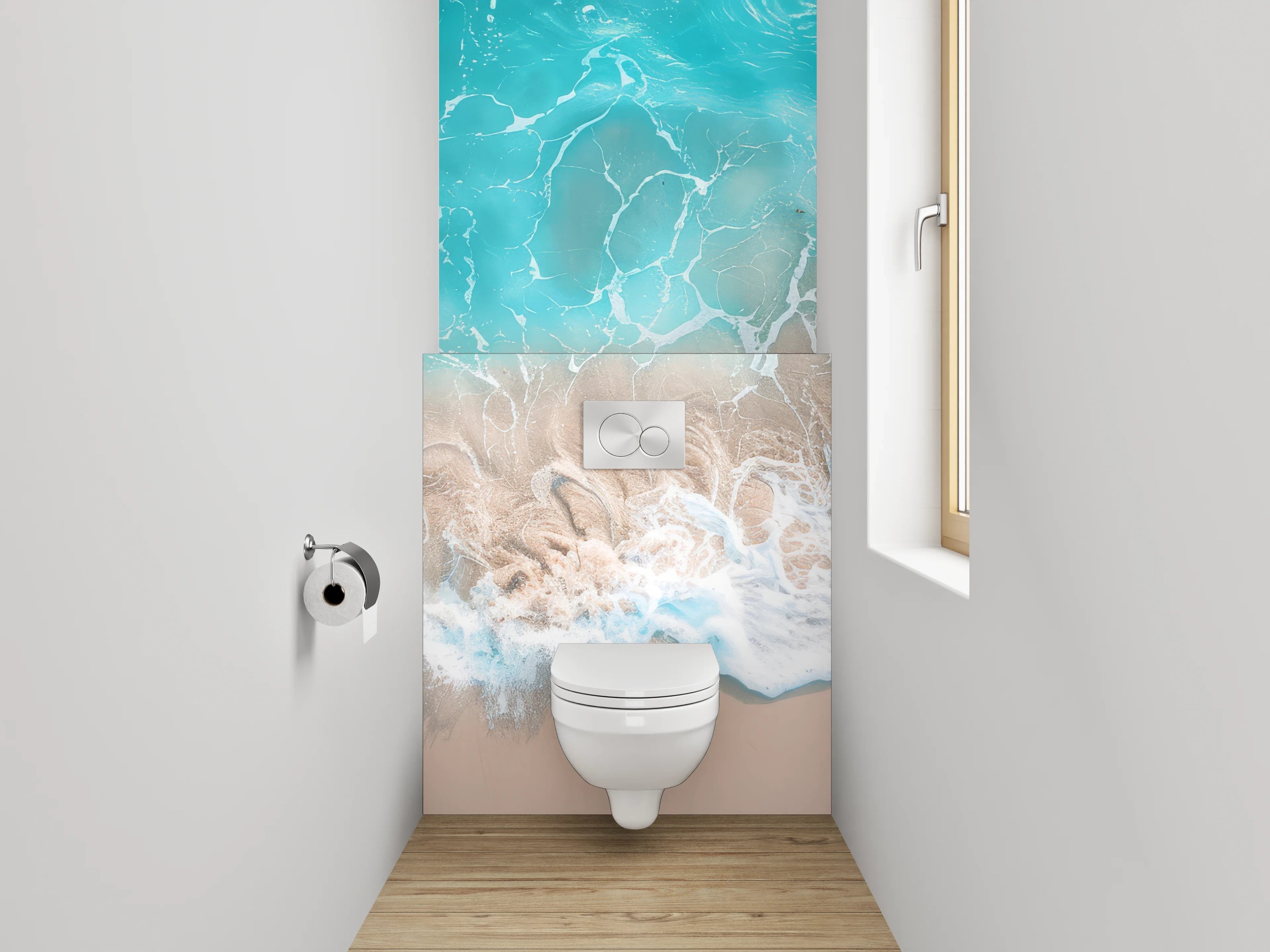 WC-Rückwand - Türkises Wellenmeer am Sandstrand
