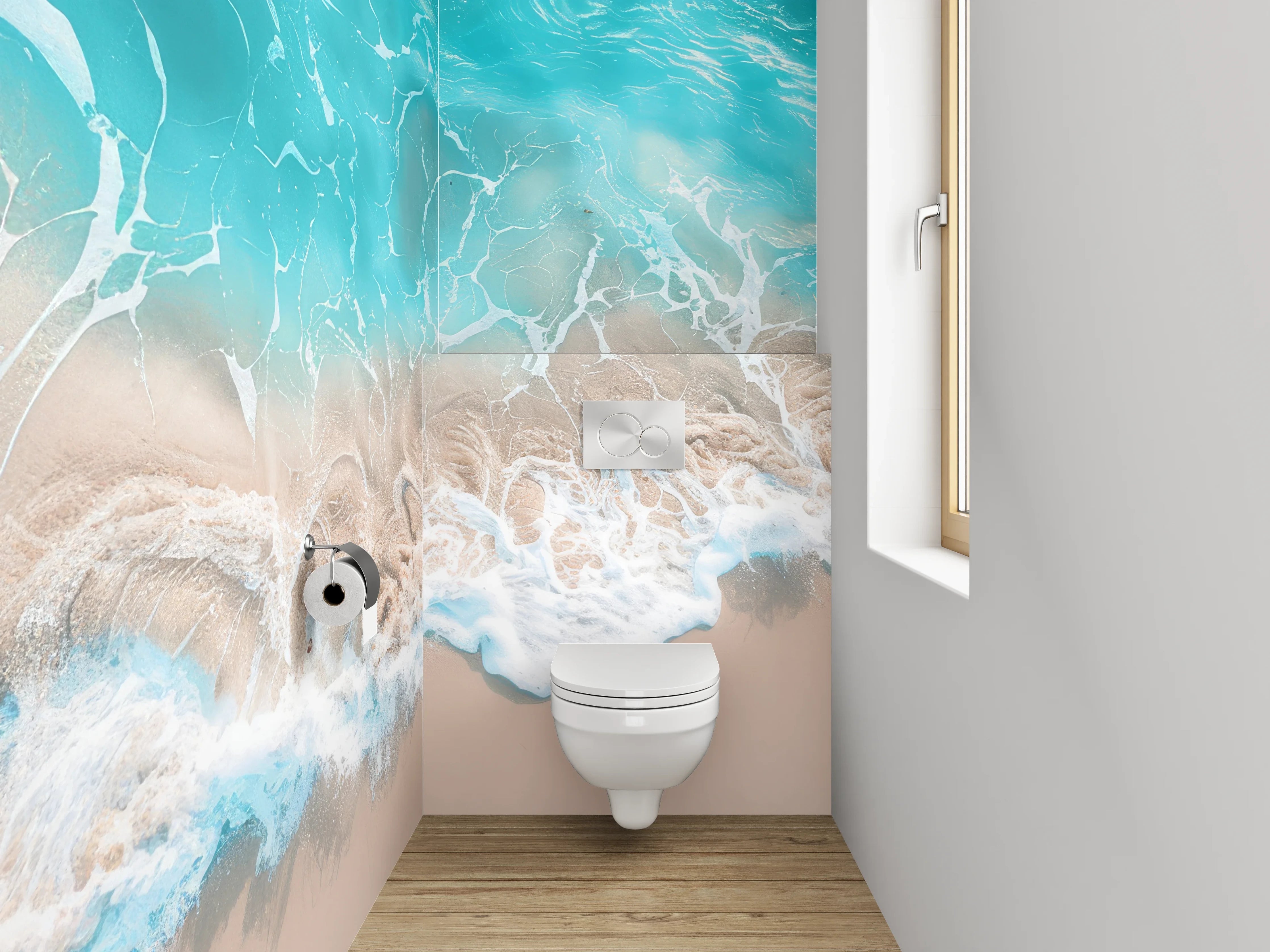 WC-Rückwand - Türkises Wellenmeer am Sandstrand