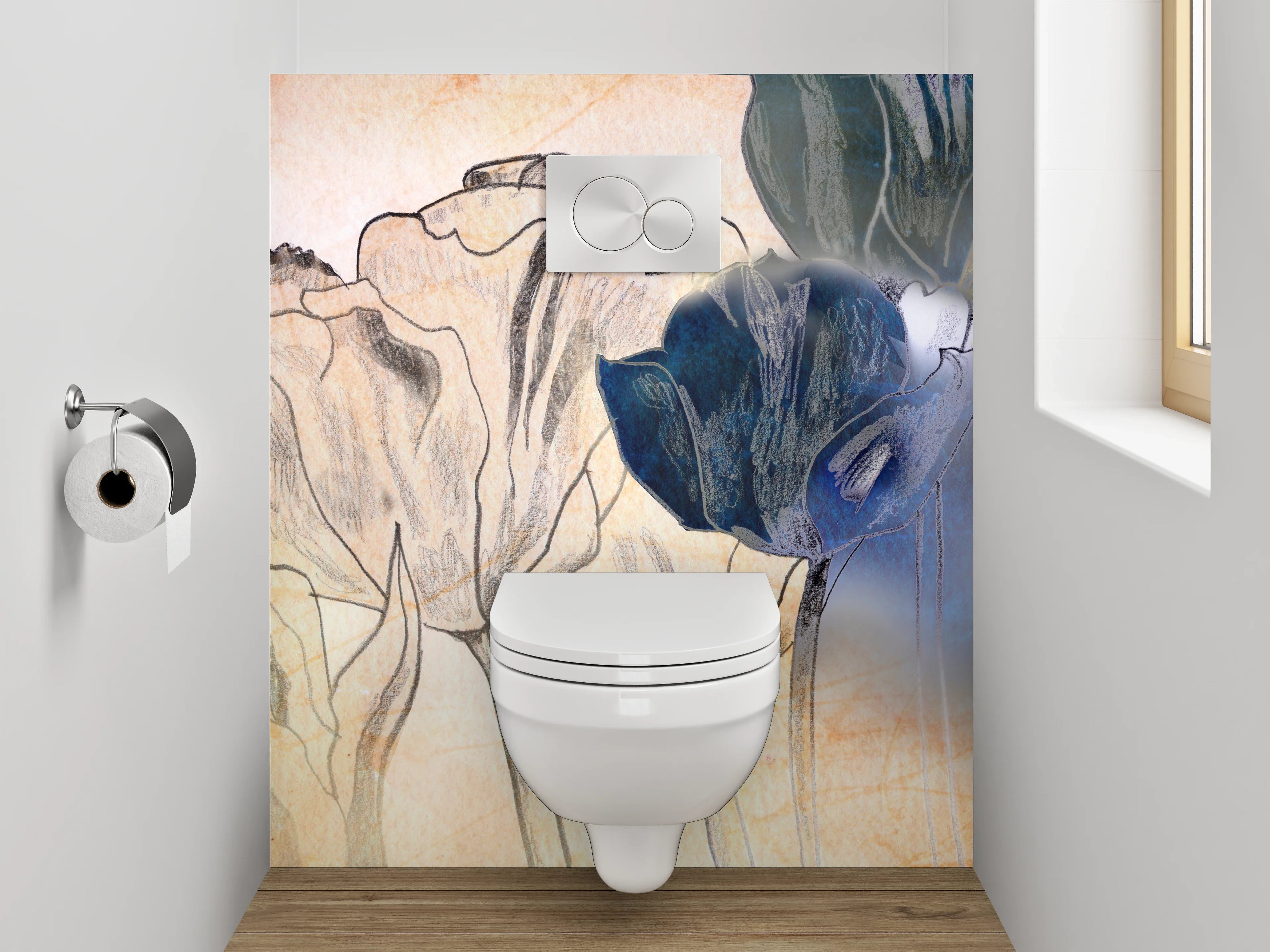 WC-Rückwand - Tulpen Skizze mit Aquarell-Effekt