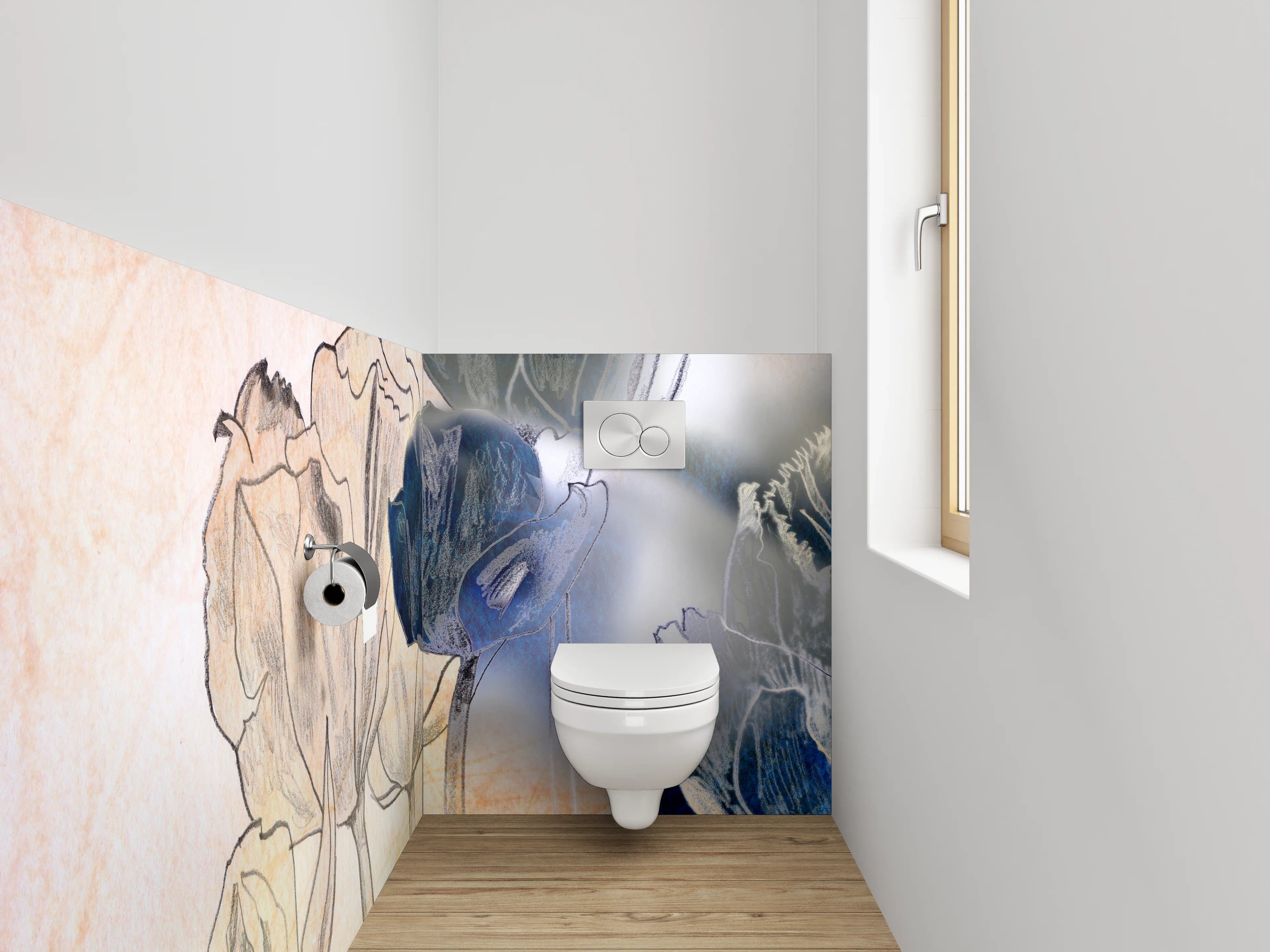 WC-Rückwand - Tulpen Skizze mit Aquarell-Effekt