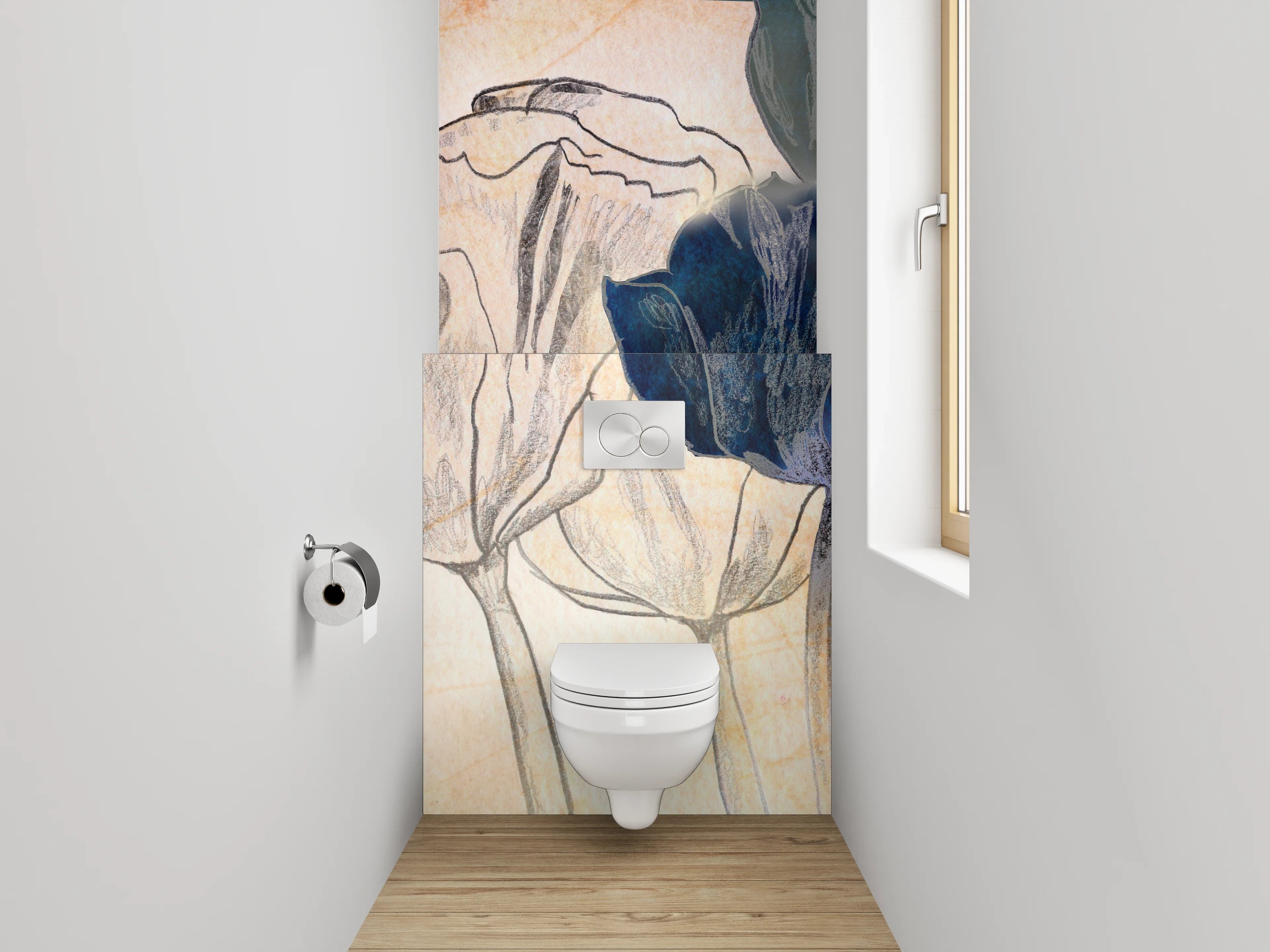 WC-Rückwand - Tulpen Skizze mit Aquarell-Effekt