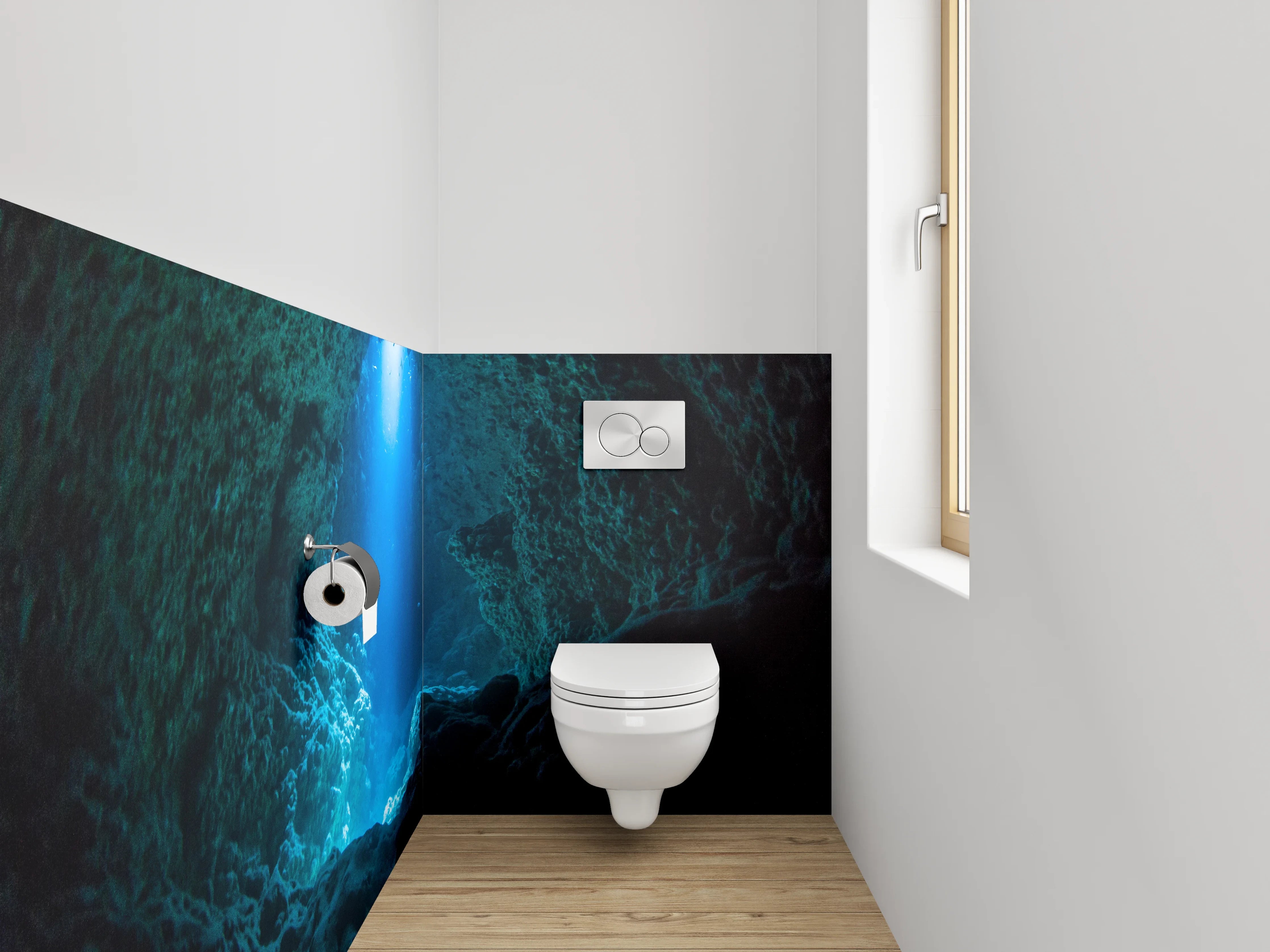 WC-Rückwand - Unterwasser Höhlenblick Lichtstrahl