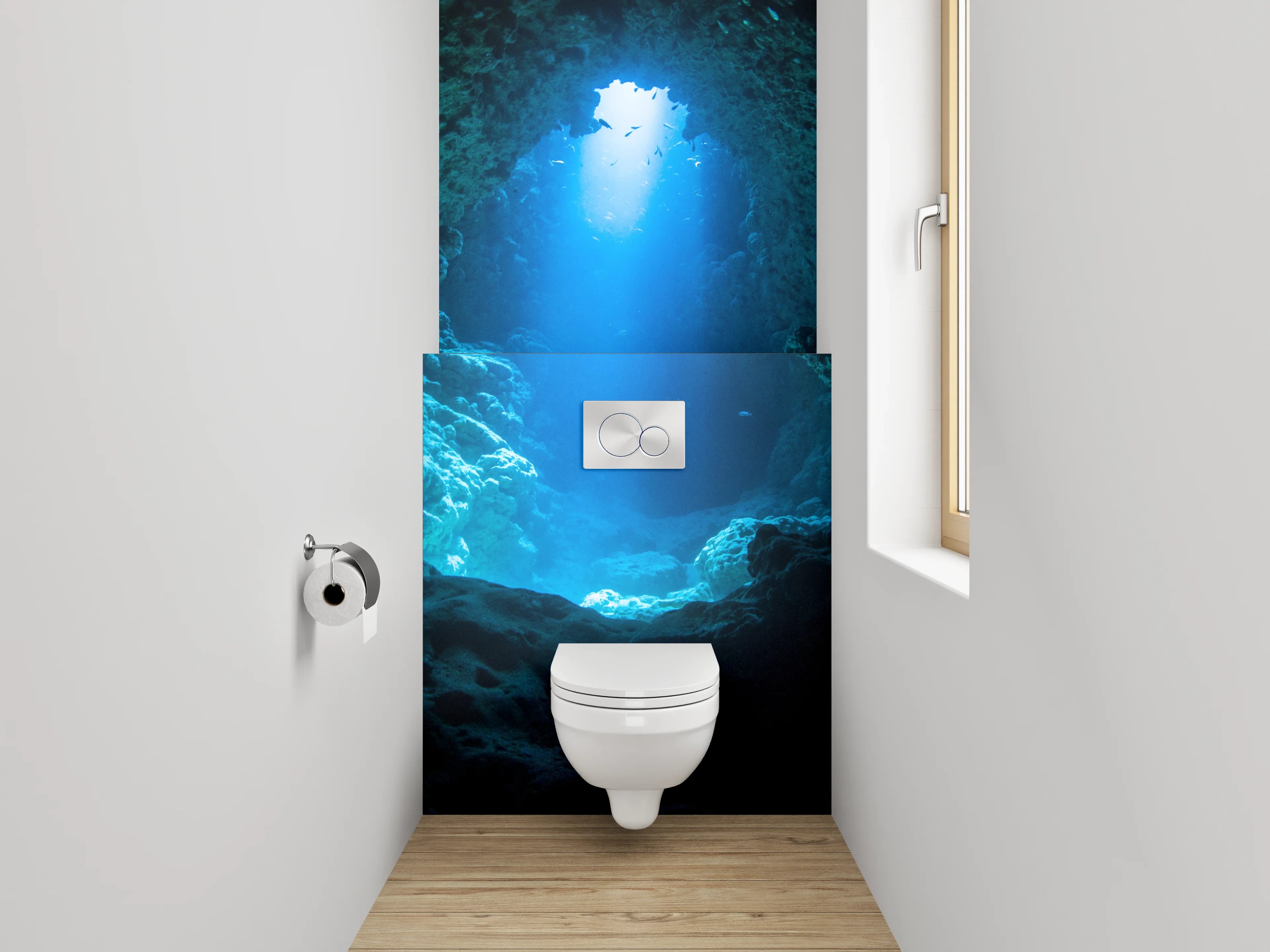 WC-Rückwand - Unterwasser Höhlenblick Lichtstrahl