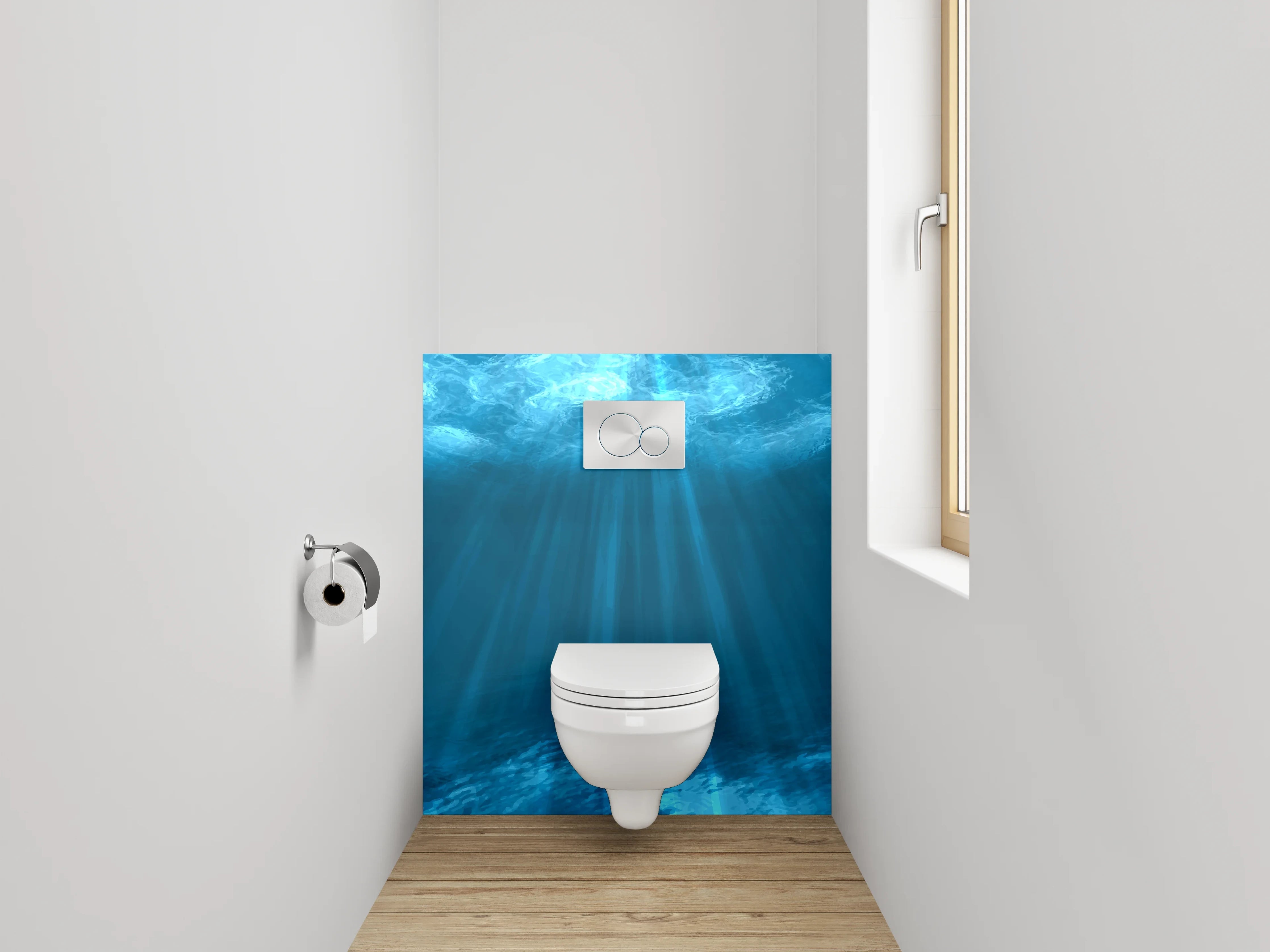 WC-Rückwand - Unterwasser Sonnenstrahlen Blau