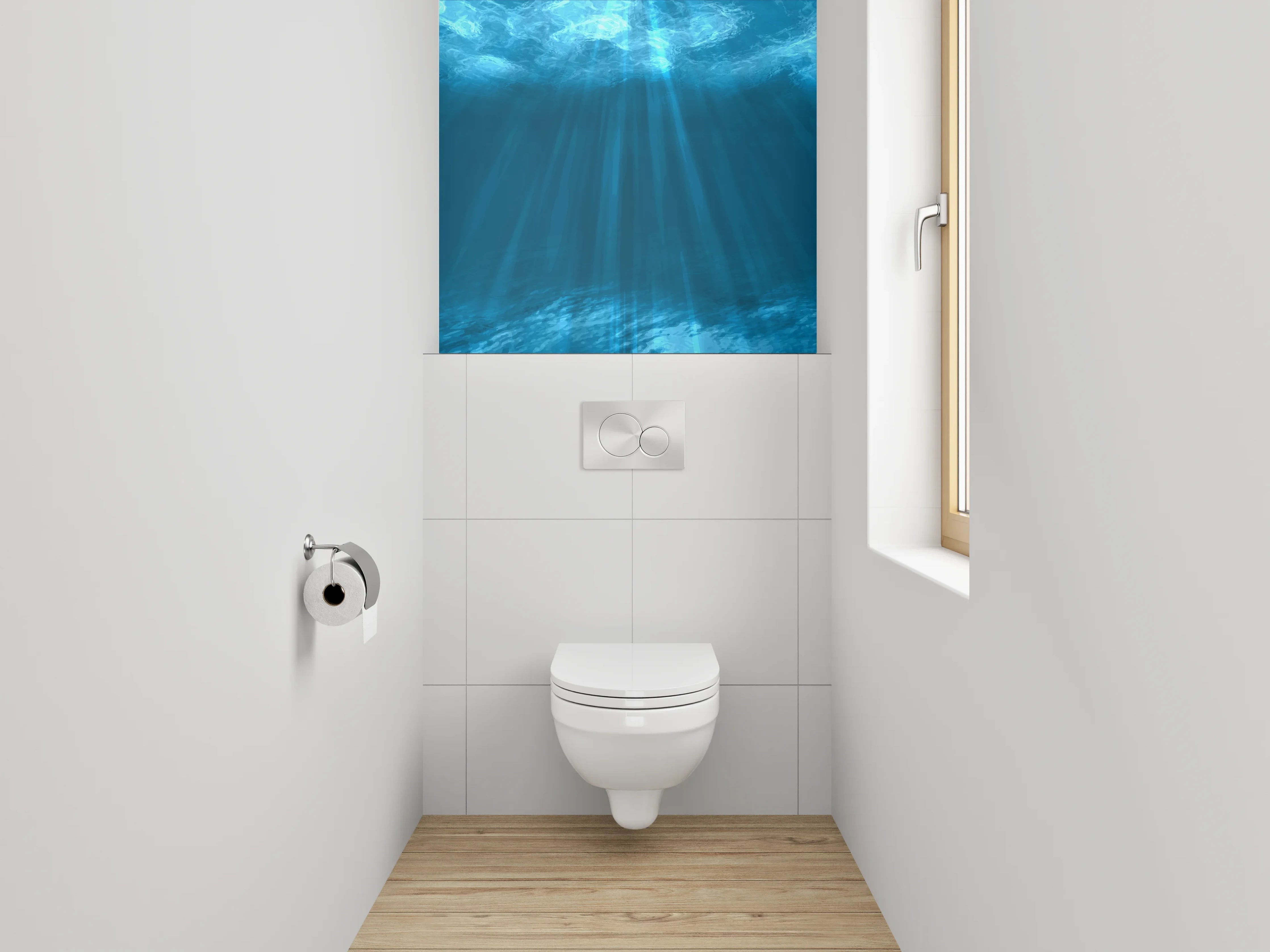 WC-Rückwand - Unterwasser Sonnenstrahlen Blau