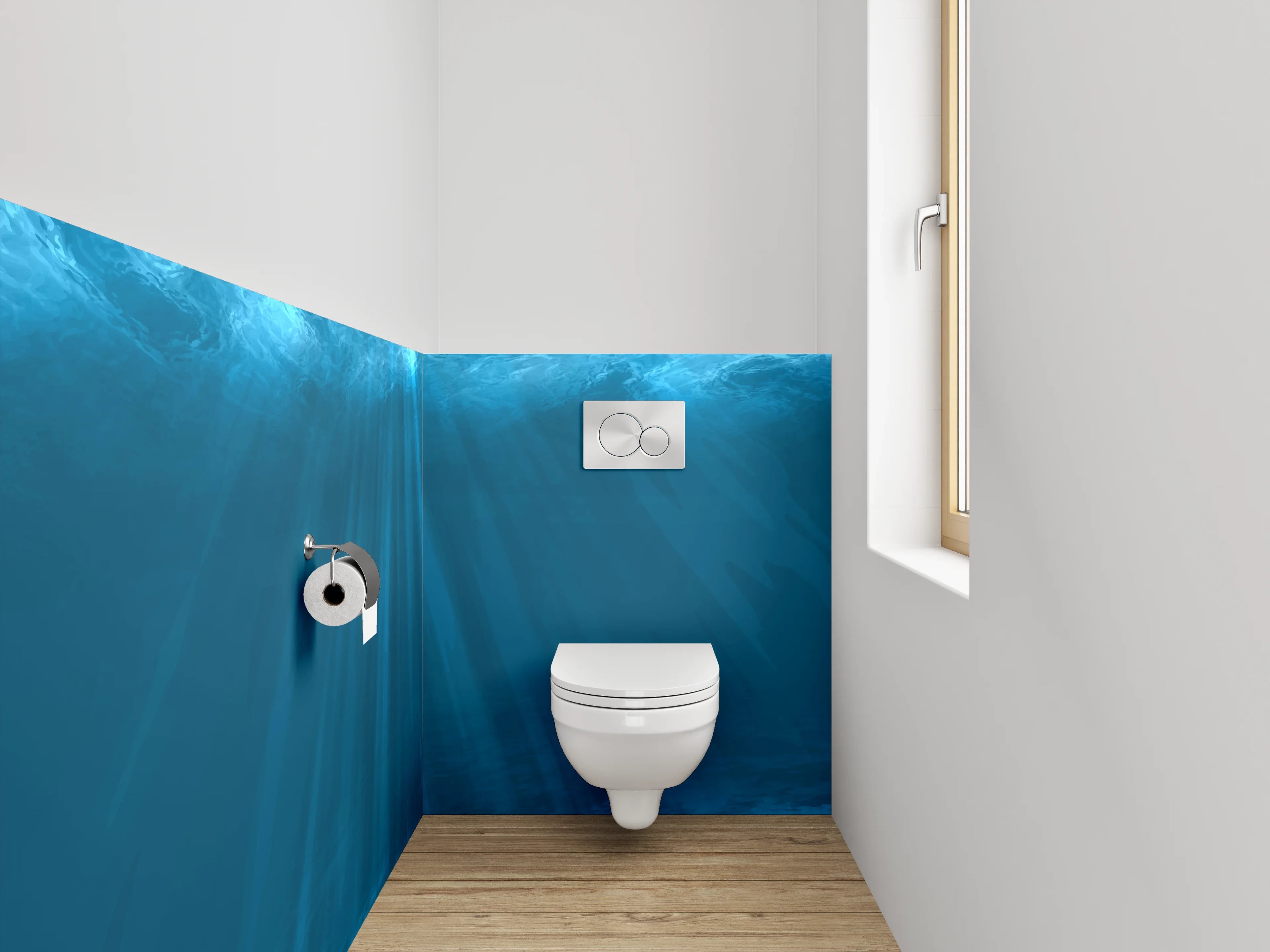 WC-Rückwand - Unterwasser Sonnenstrahlen Blau