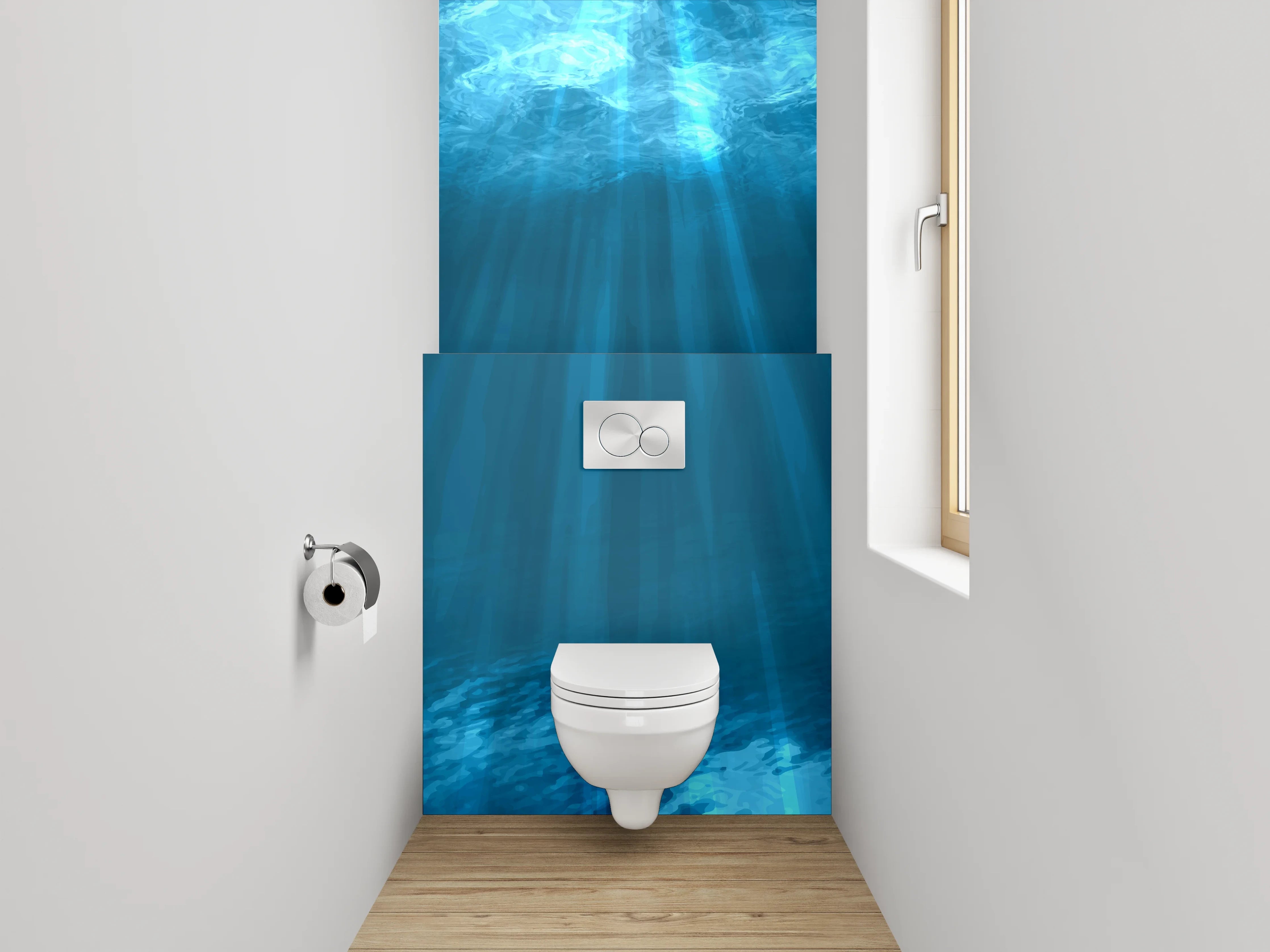 WC-Rückwand - Unterwasser Sonnenstrahlen Blau
