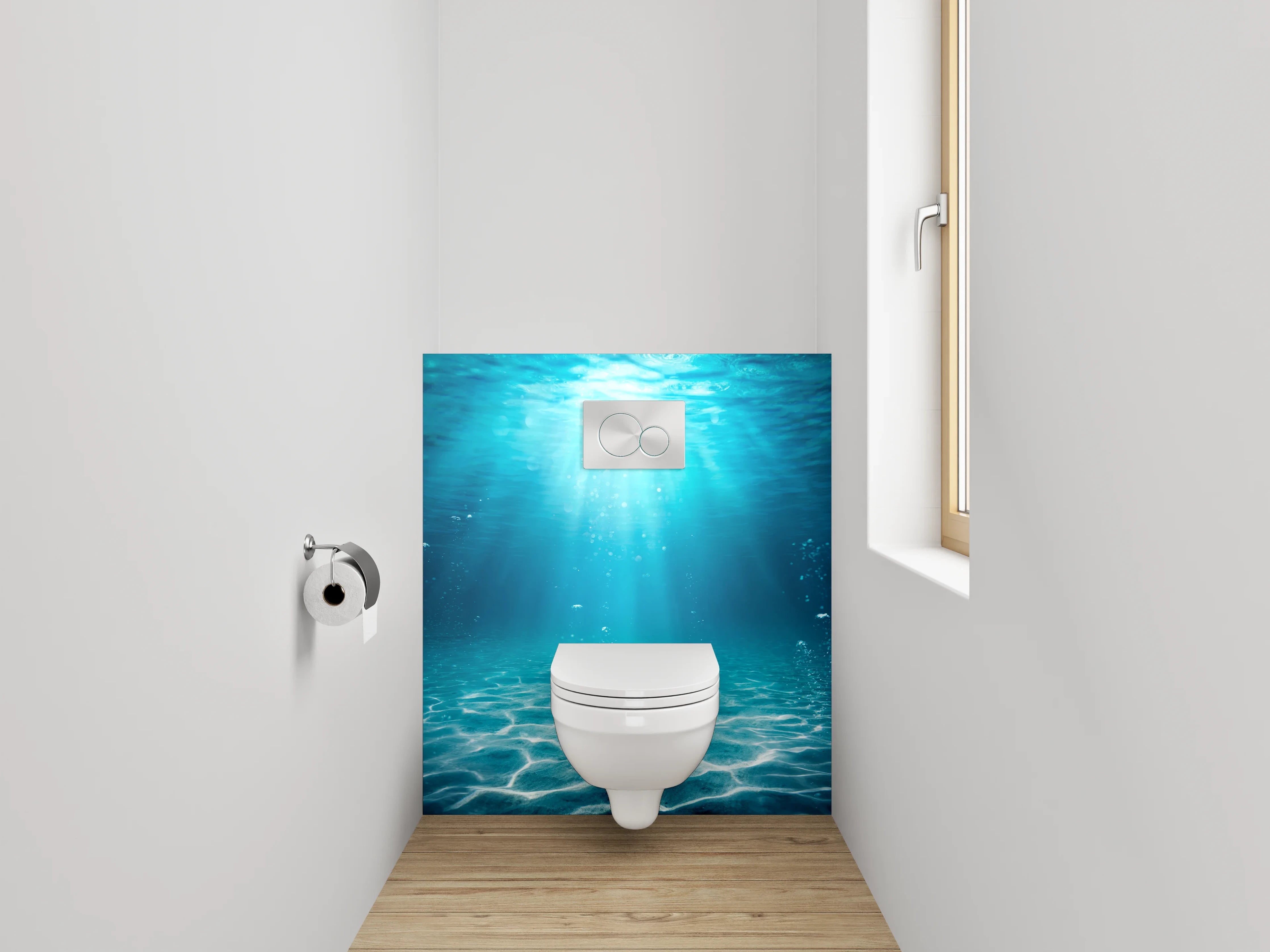 WC-Rückwand - Unterwasser Sonnenstrahlen Meeresboden Fototapete