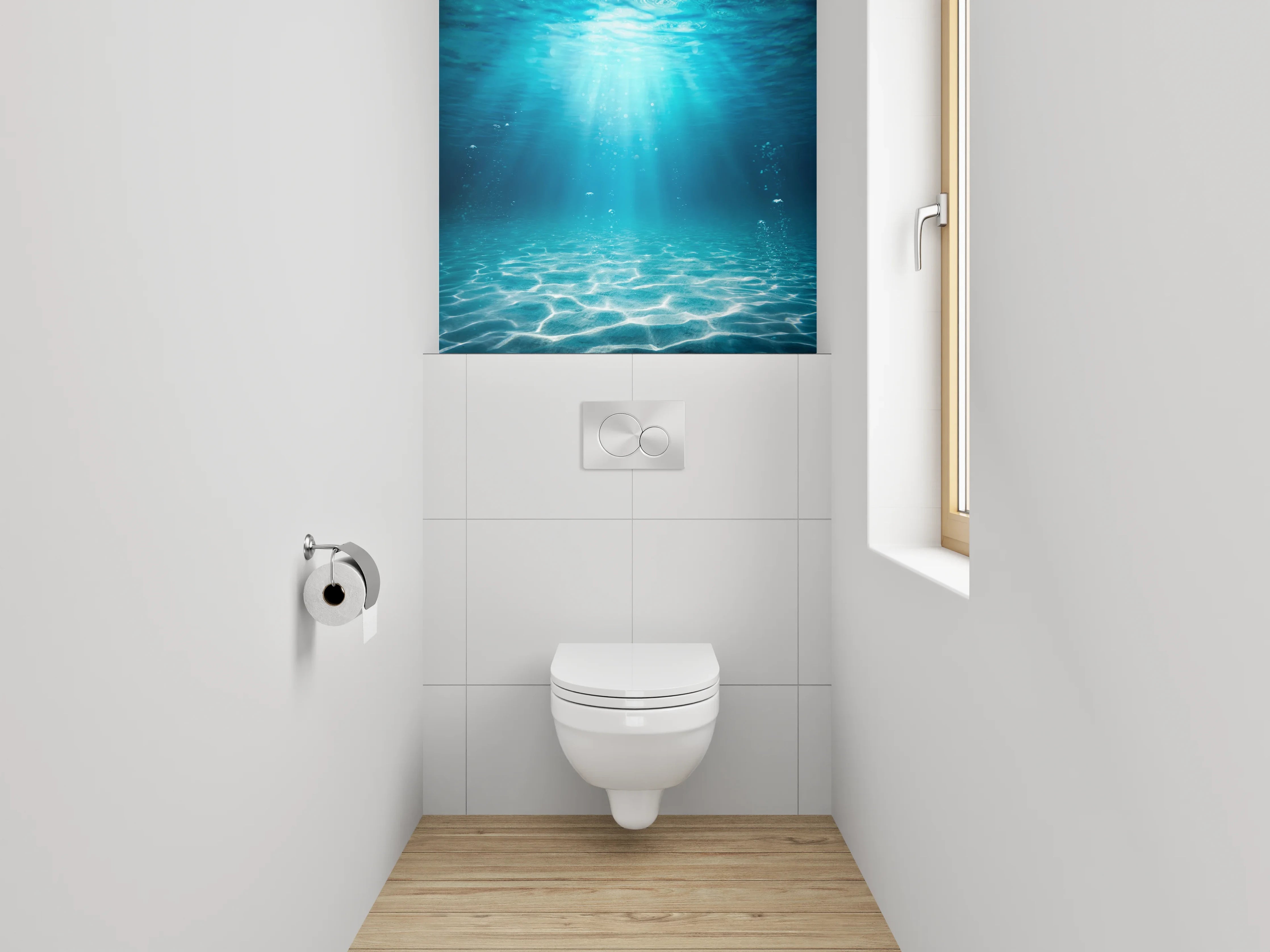 WC-Rückwand - Unterwasser Sonnenstrahlen Meeresboden Fototapete