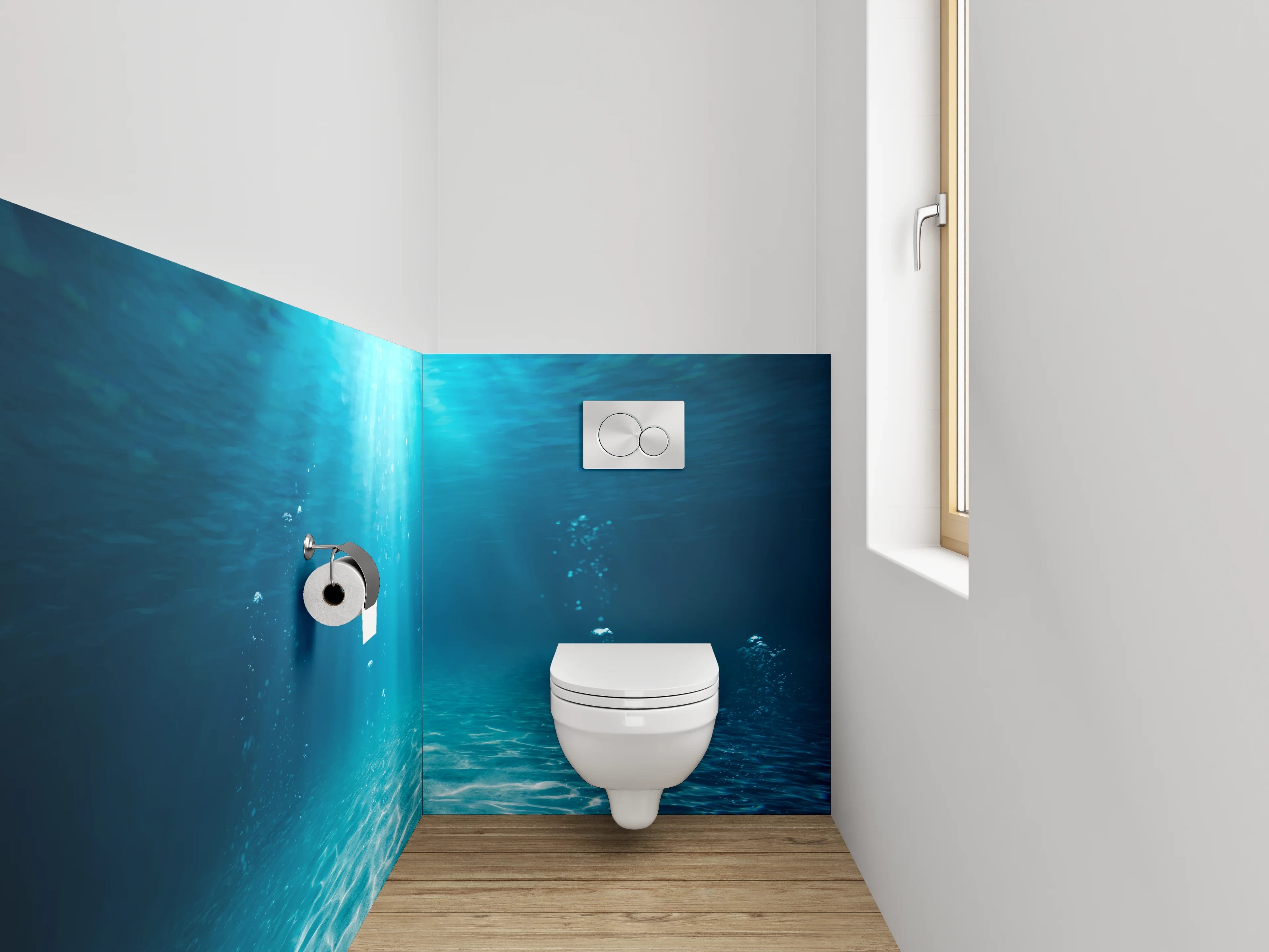 WC-Rückwand - Unterwasser Sonnenstrahlen Meeresboden Fototapete