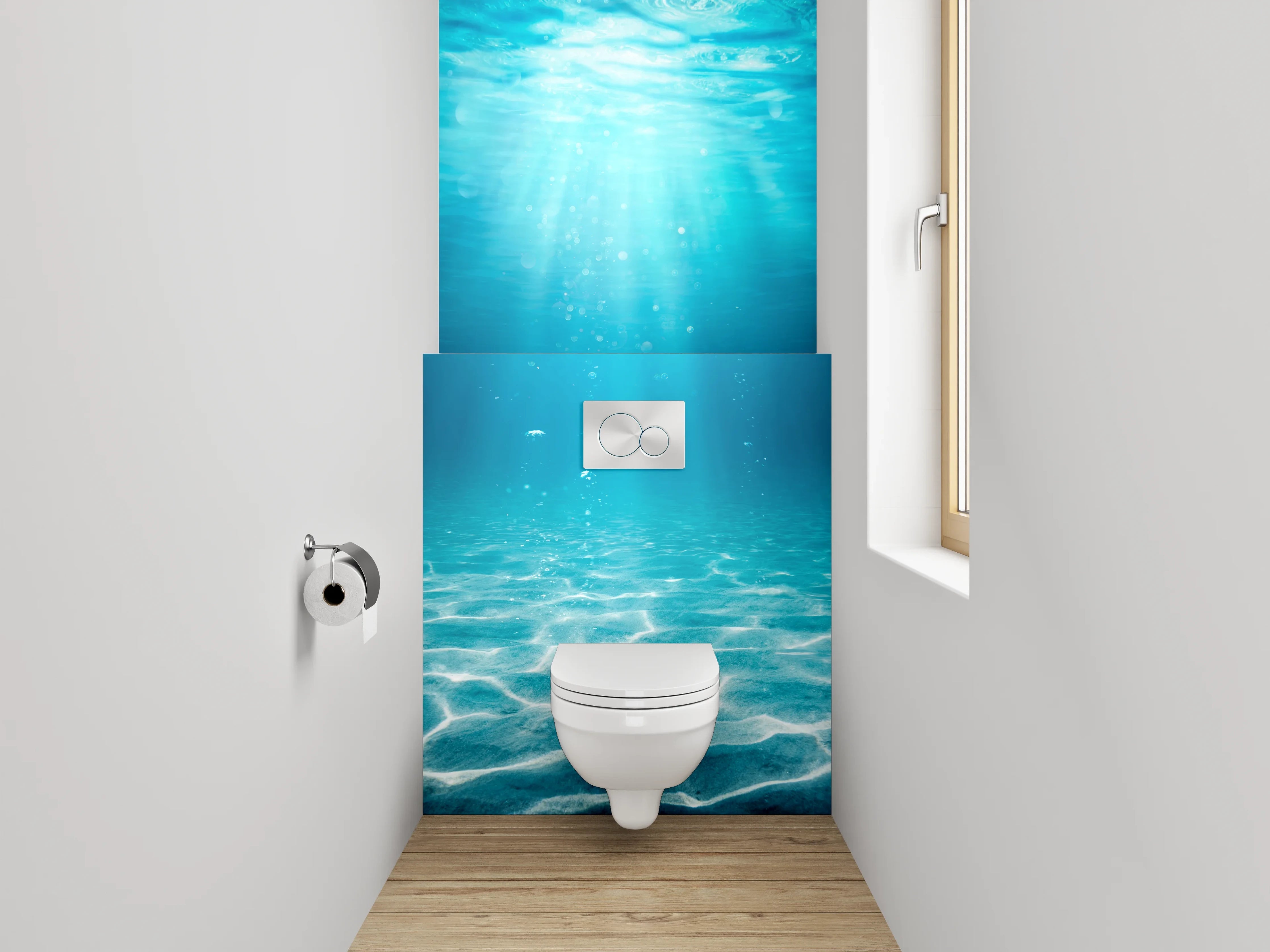 WC-Rückwand - Unterwasser Sonnenstrahlen Meeresboden Fototapete