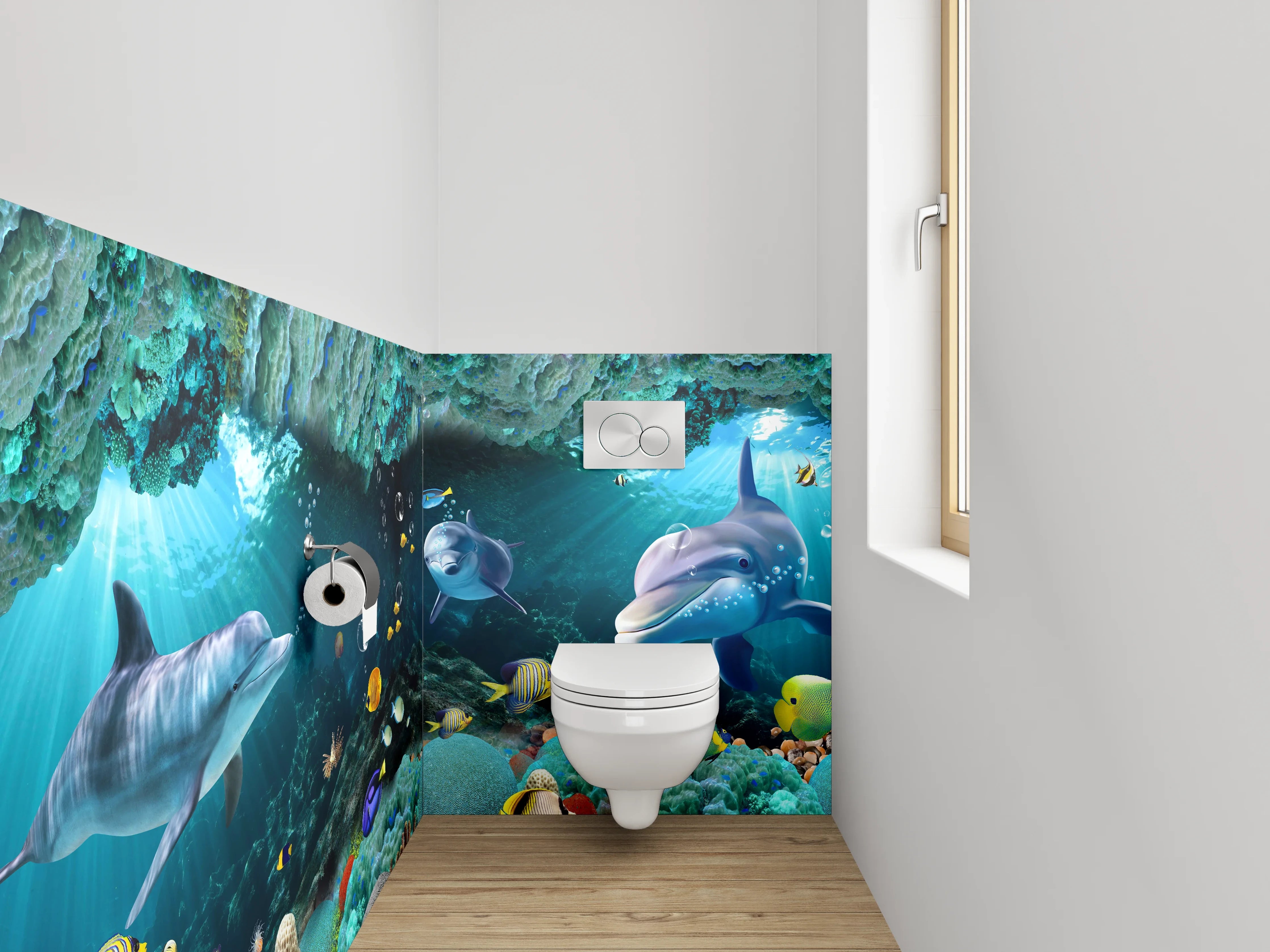 WC-Rückwand - Unterwasserwelt Delfine & Fische