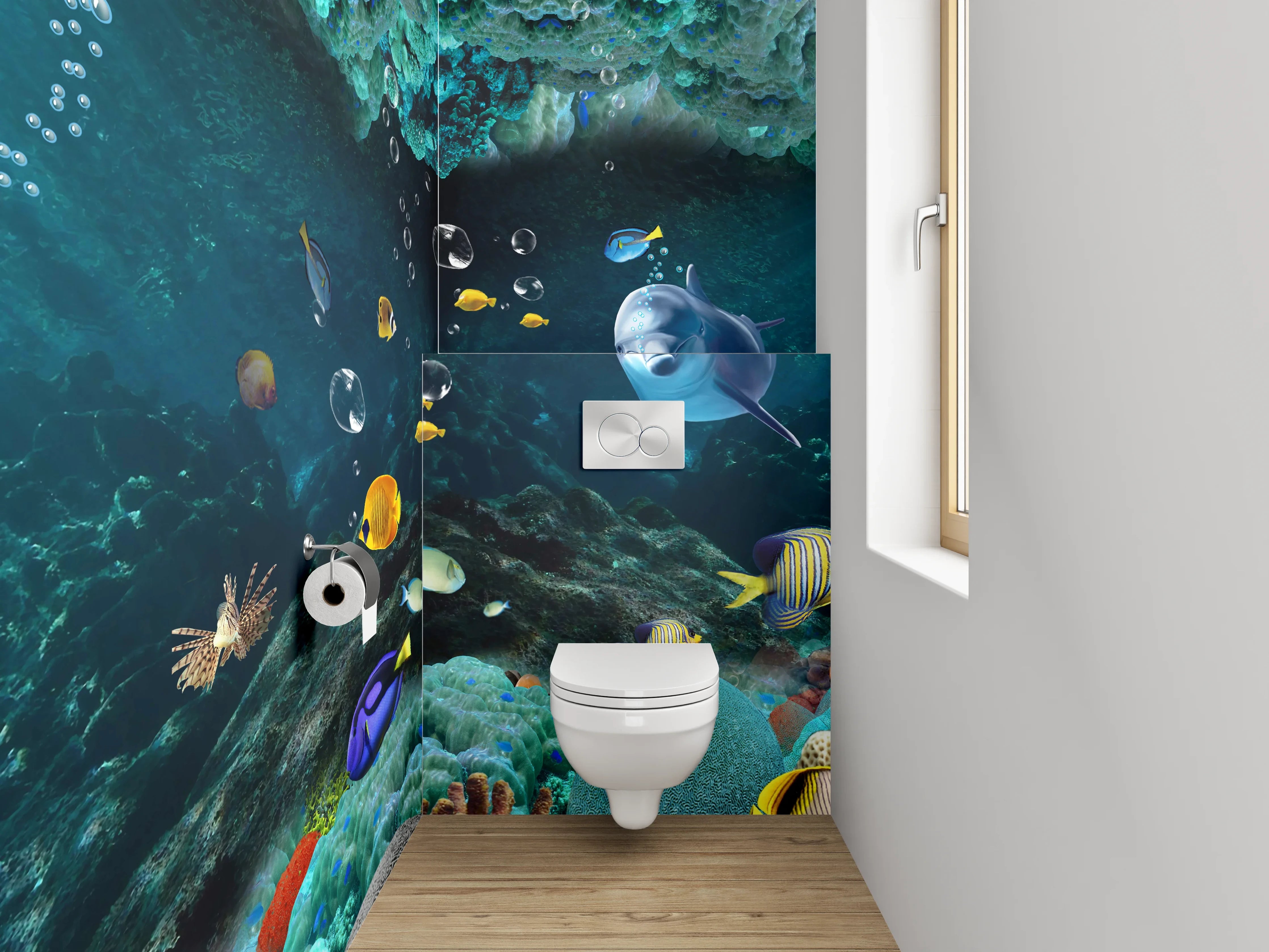 WC-Rückwand - Unterwasserwelt Delfine & Fische