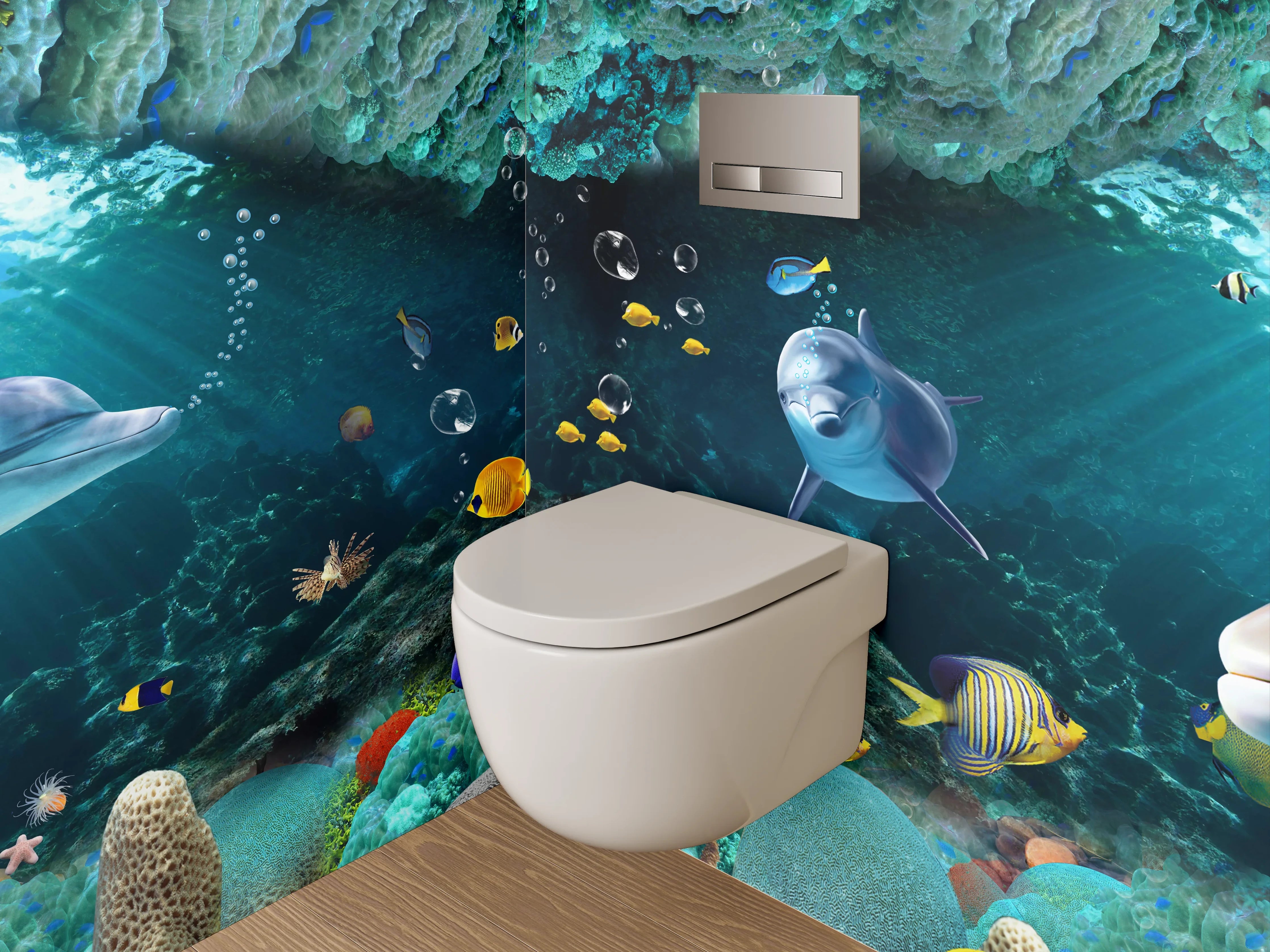 WC-Rückwand - Unterwasserwelt Delfine & Fische
