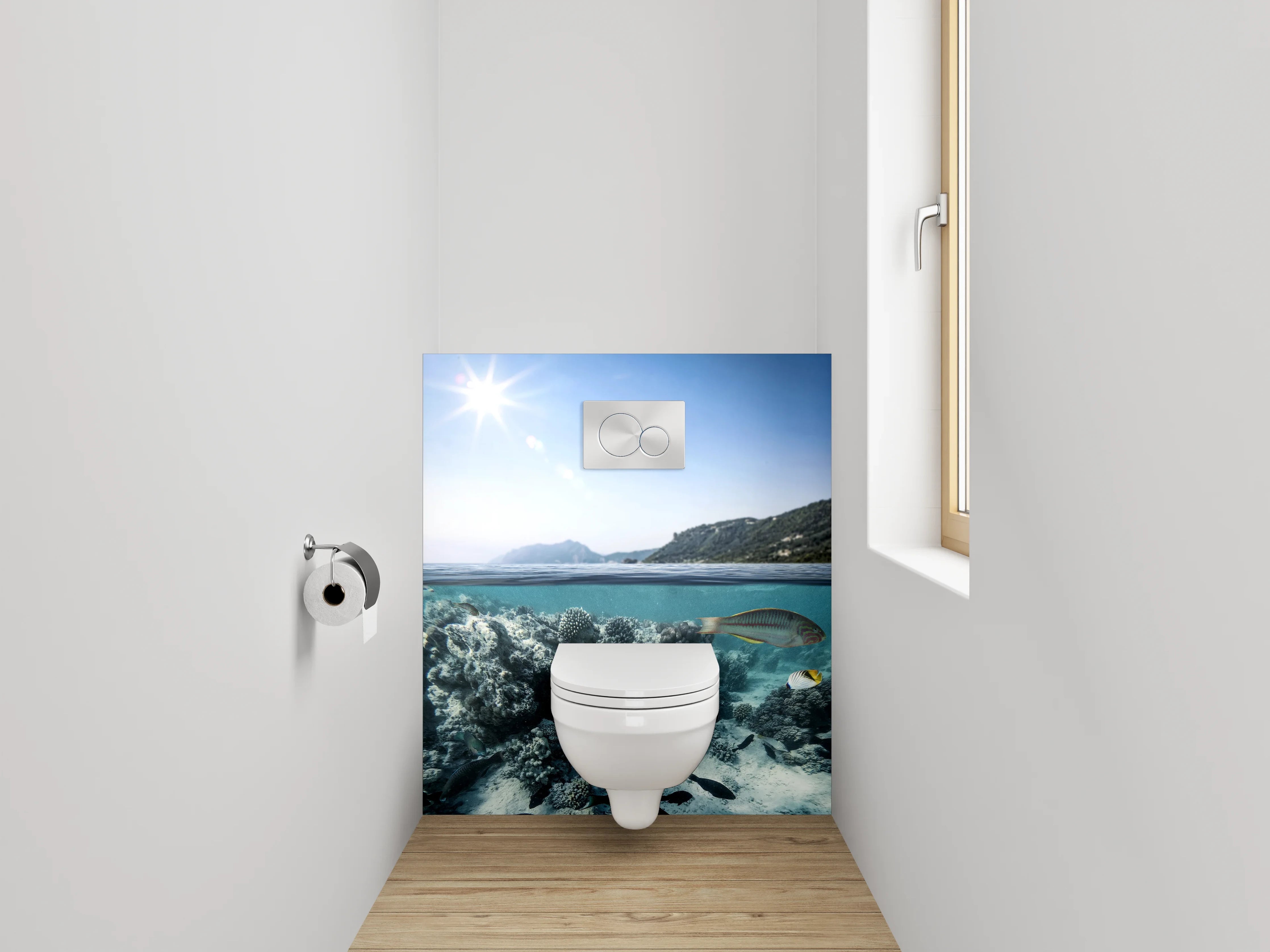 WC-Rückwand - Unterwasserwelt mit Korallen und Fischen
