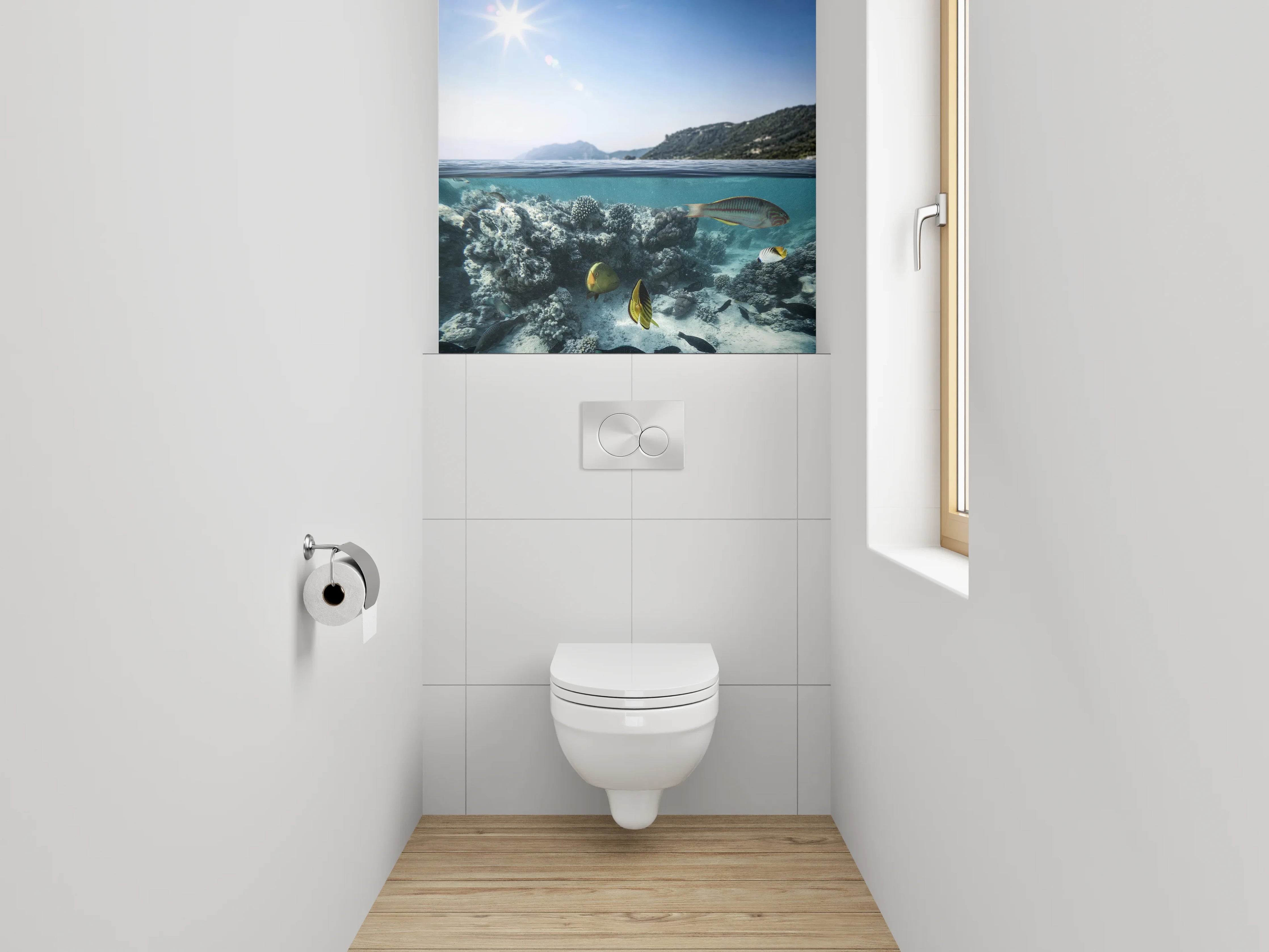 WC-Rückwand - Unterwasserwelt mit Korallen und Fischen