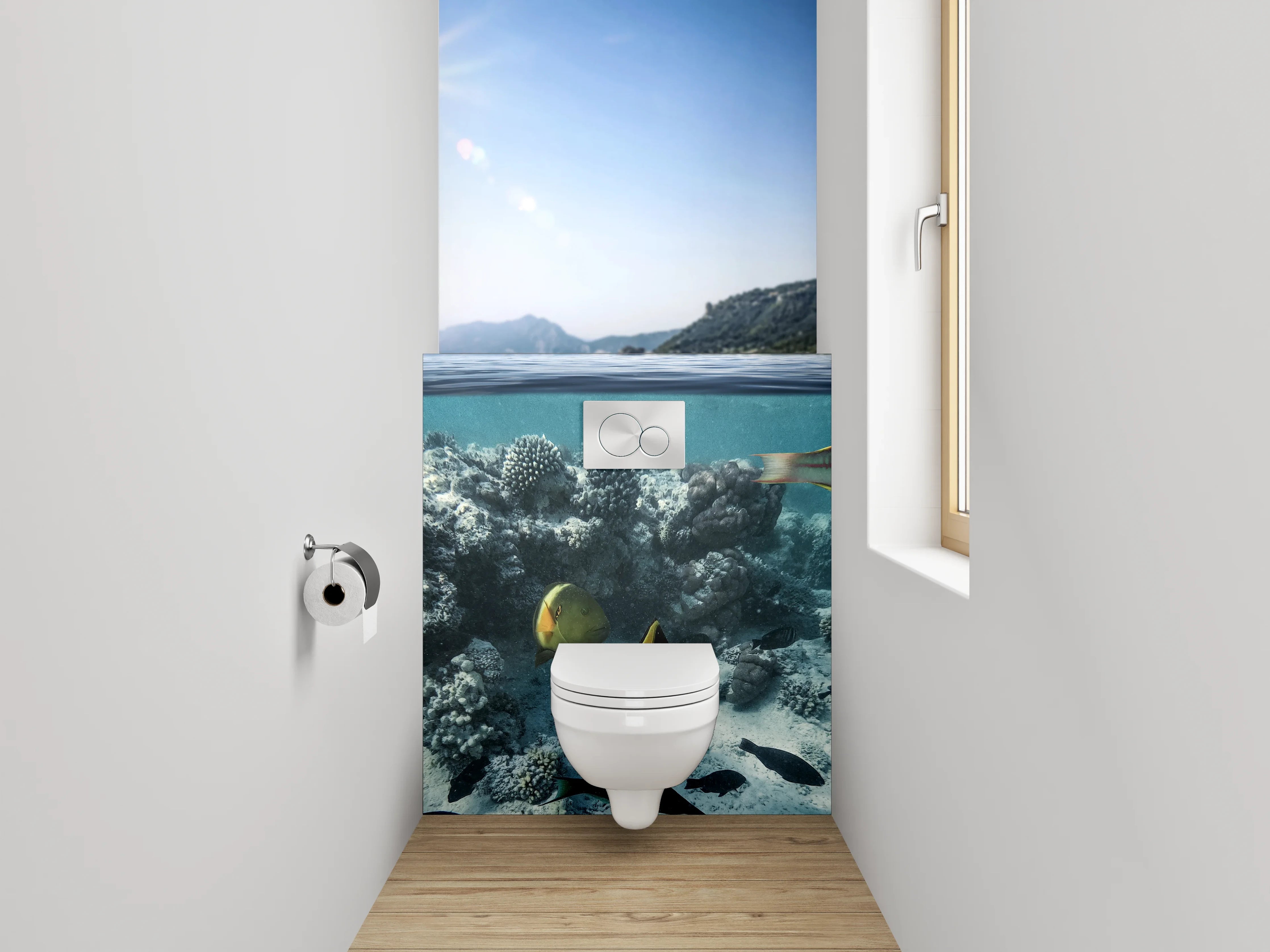 WC-Rückwand - Unterwasserwelt mit Korallen und Fischen