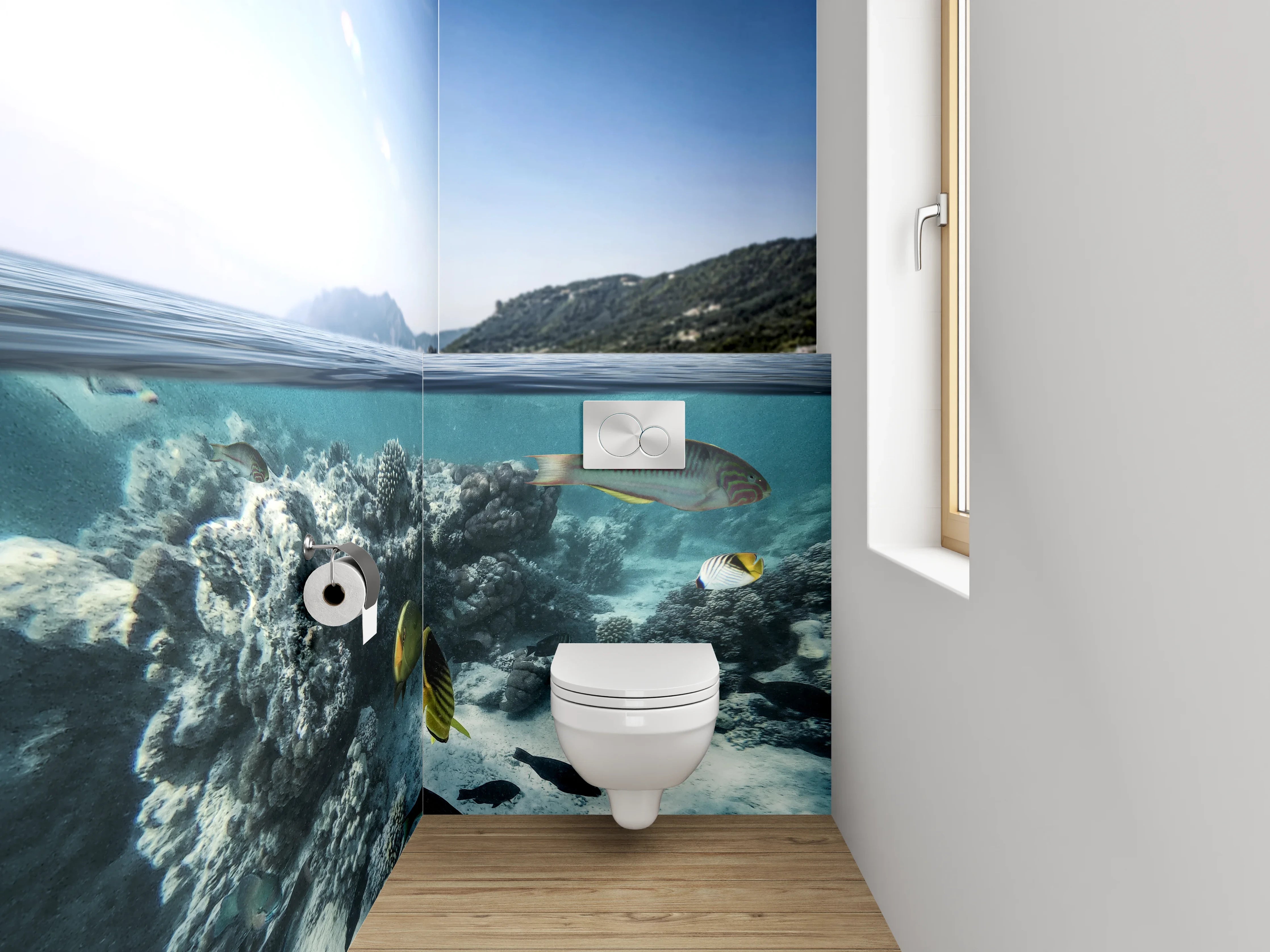 WC-Rückwand - Unterwasserwelt mit Korallen und Fischen