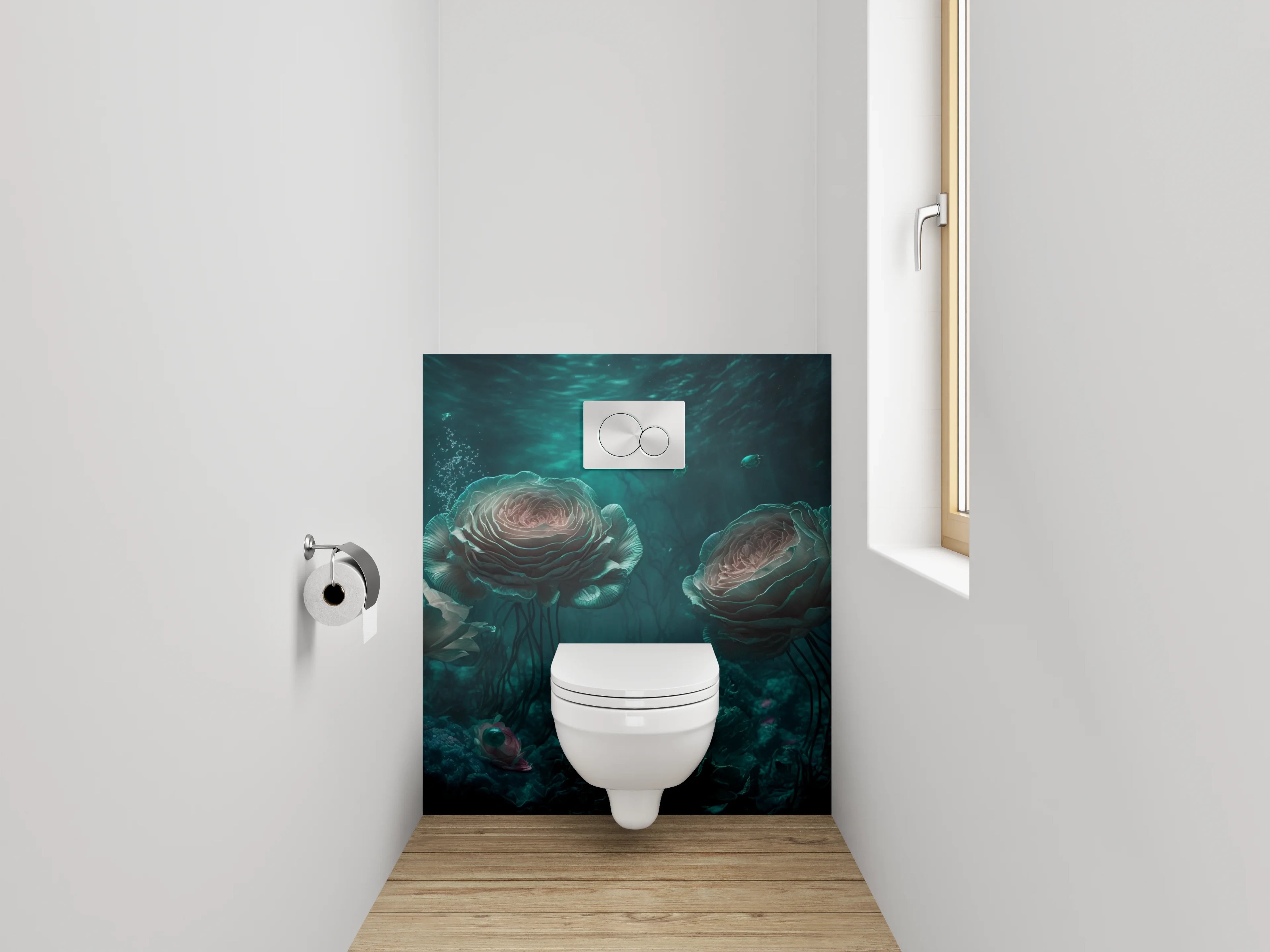 WC-Rückwand - Unterwasserwelt mit Rosenblüten