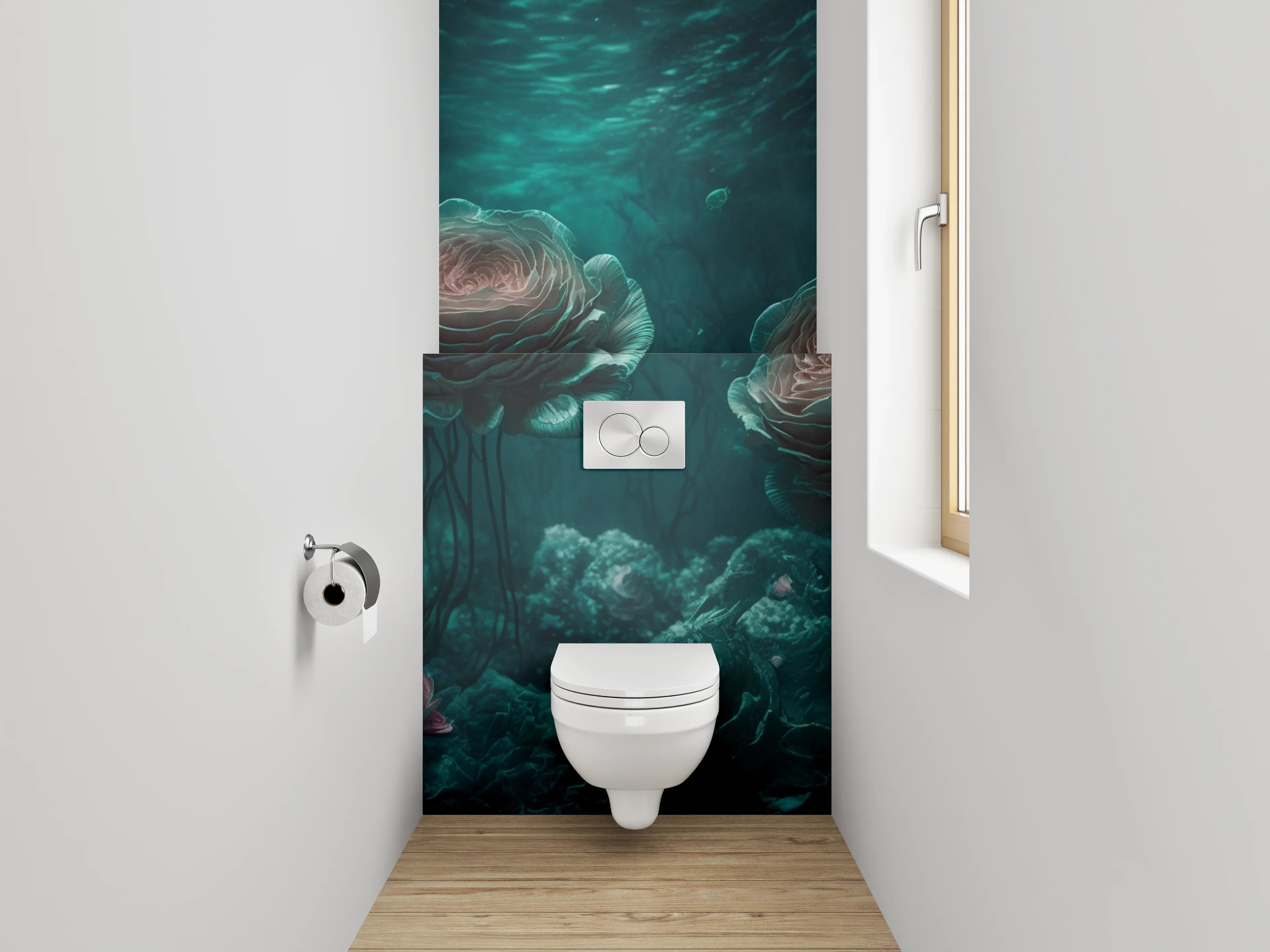 WC-Rückwand - Unterwasserwelt mit Rosenblüten