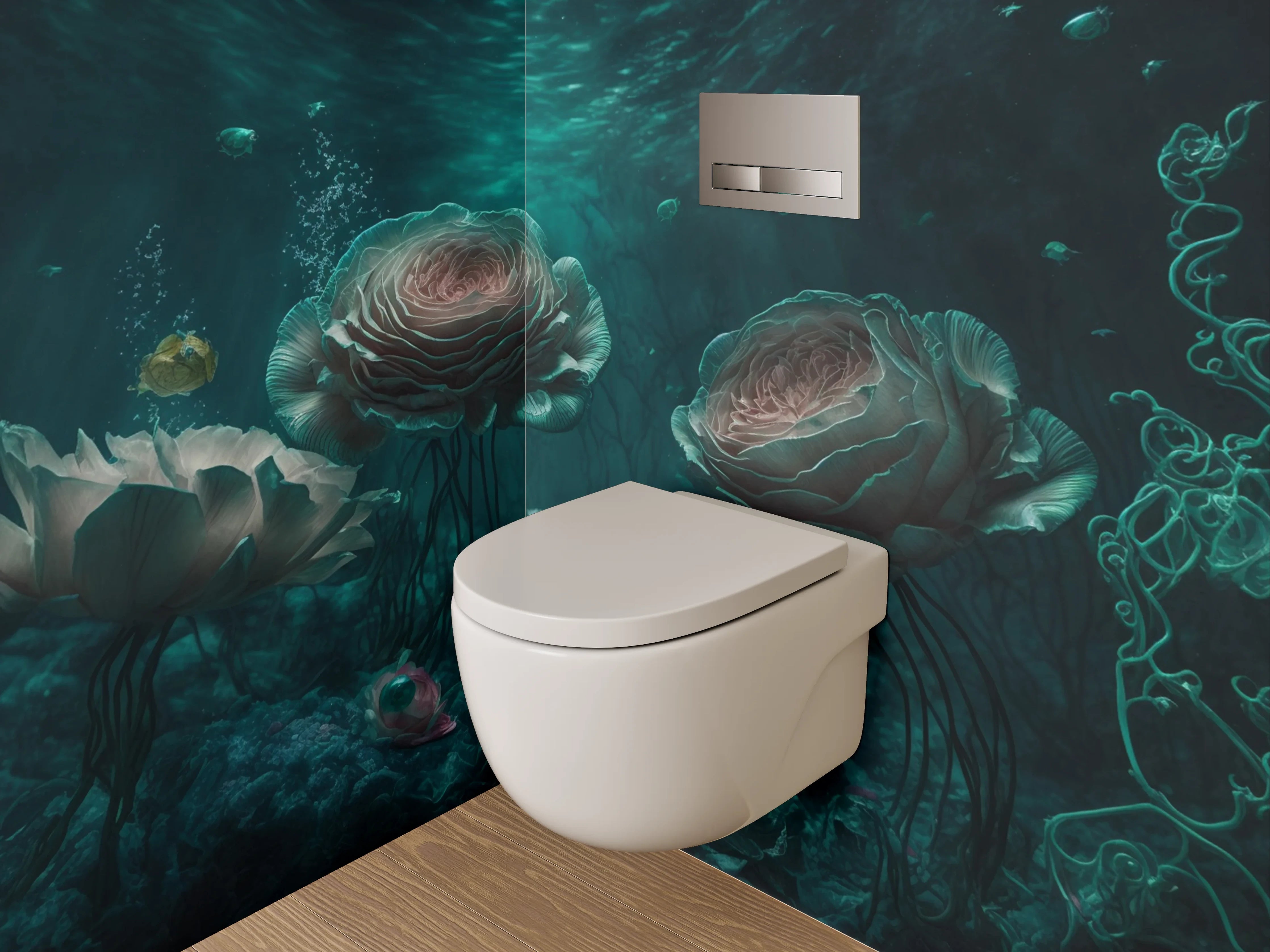 WC-Rückwand - Unterwasserwelt mit Rosenblüten