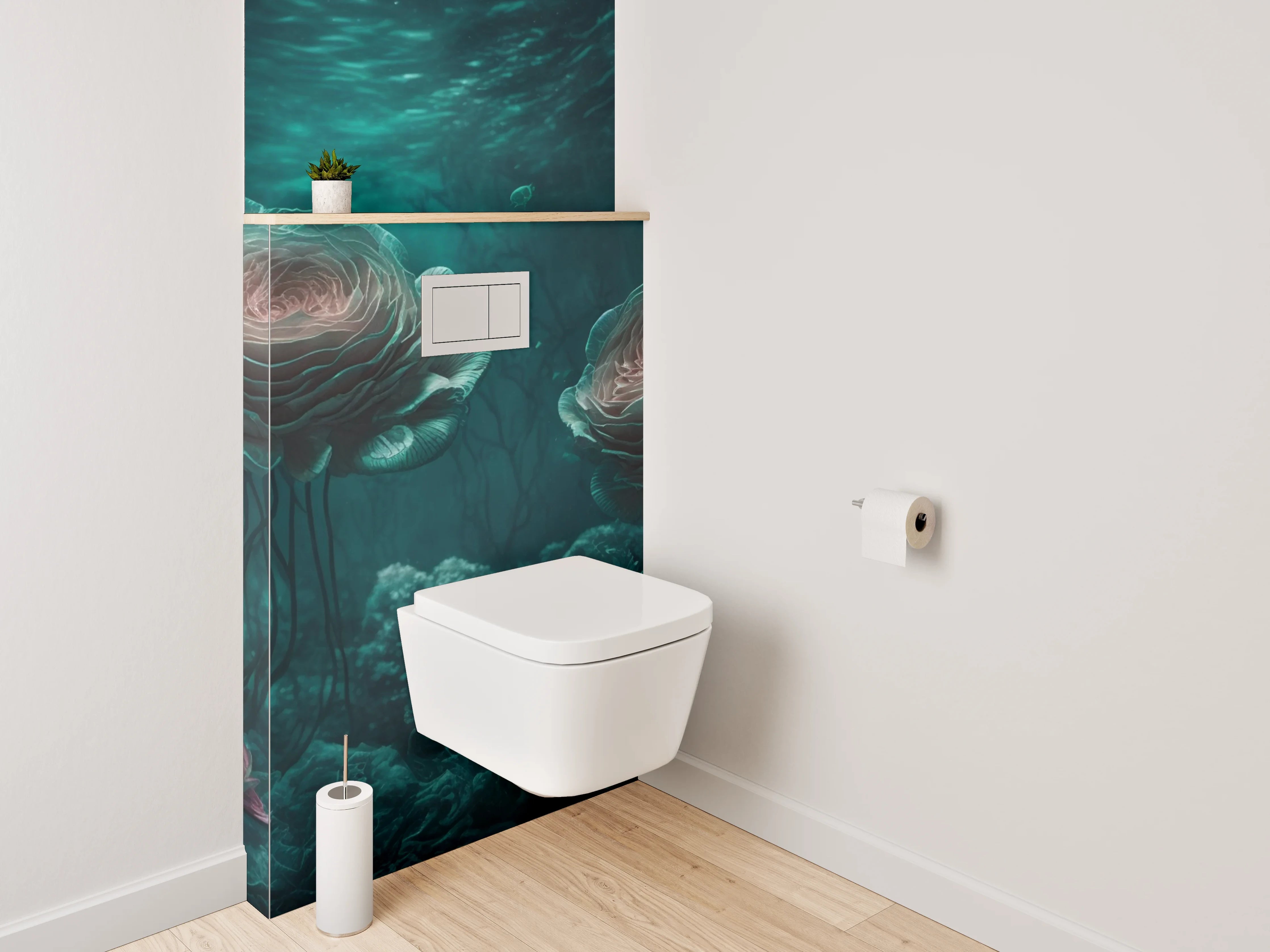 WC-Rückwand - Unterwasserwelt mit Rosenblüten