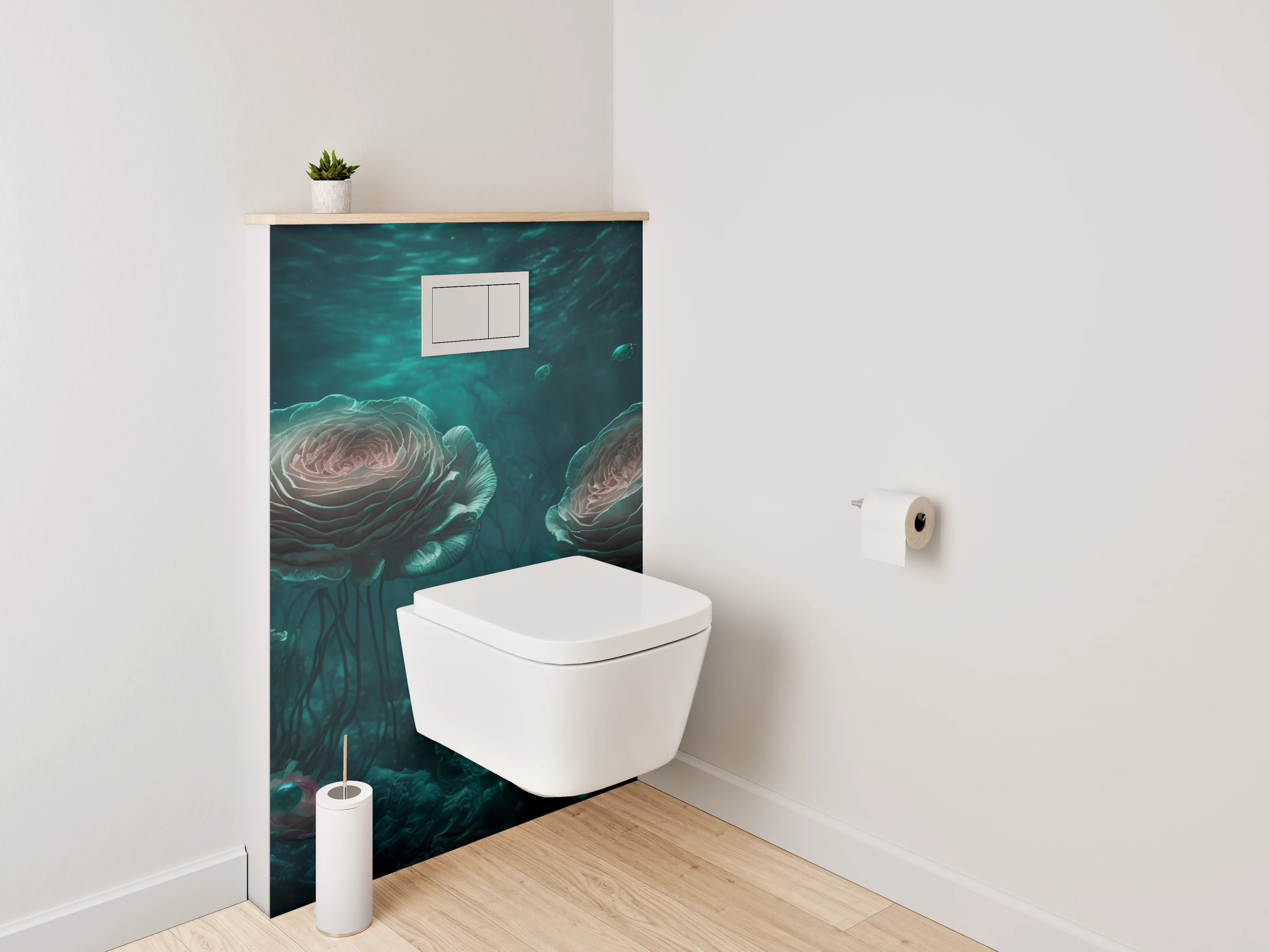 WC-Rückwand - Unterwasserwelt mit Rosenblüten