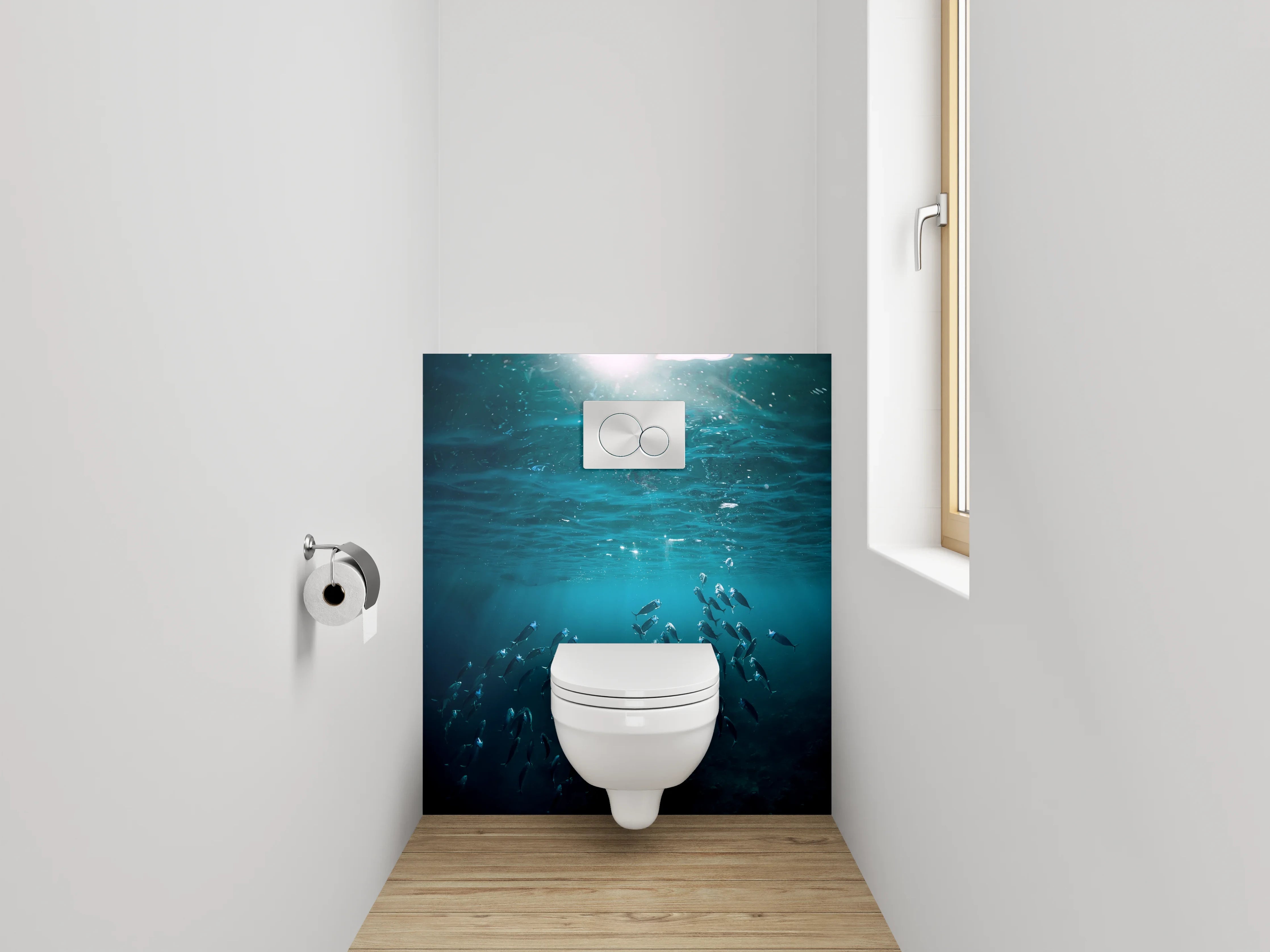 WC-Rückwand - Unterwasserwelt mit Sonnenlicht und Fischen