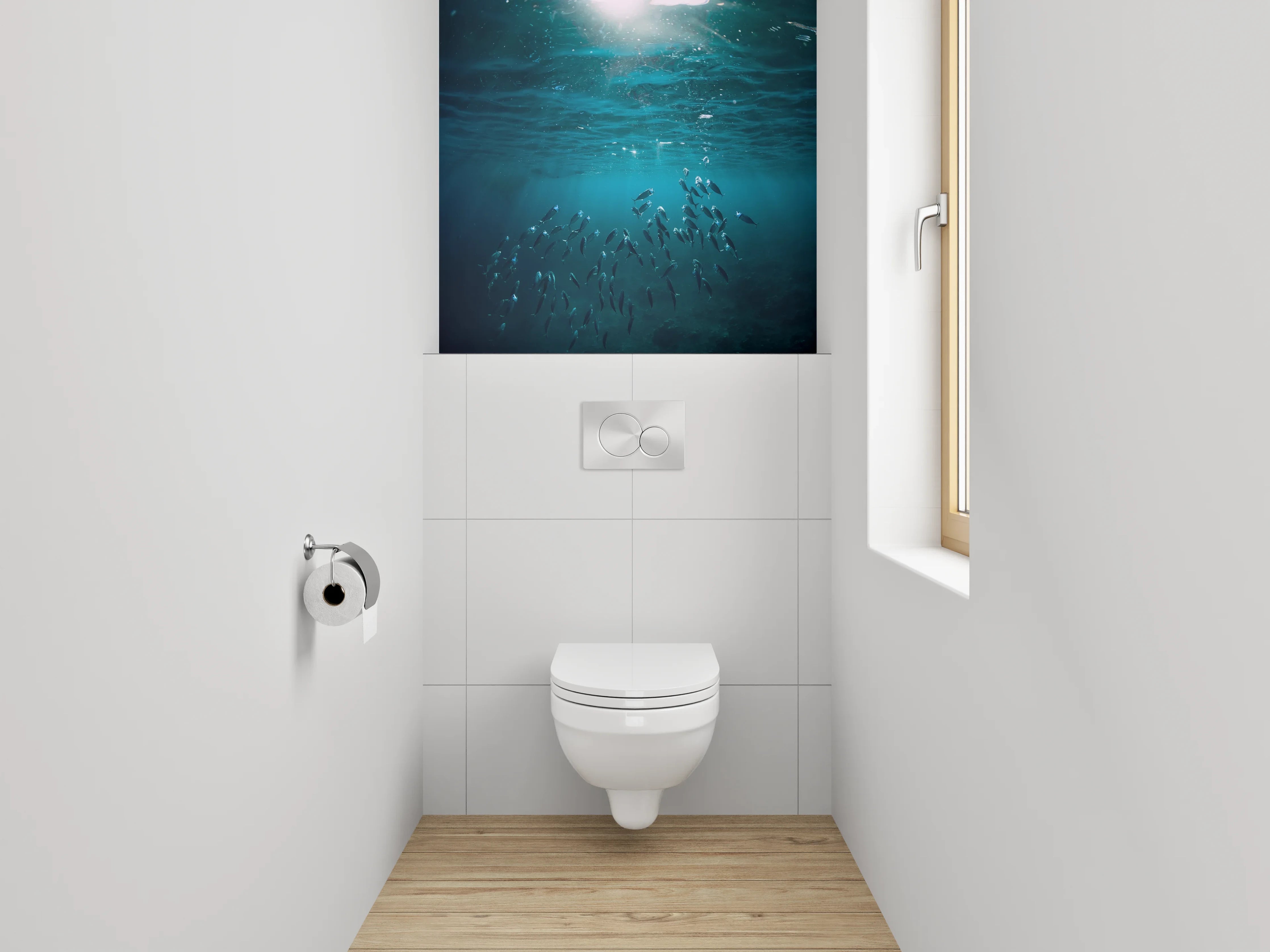 WC-Rückwand - Unterwasserwelt mit Sonnenlicht und Fischen