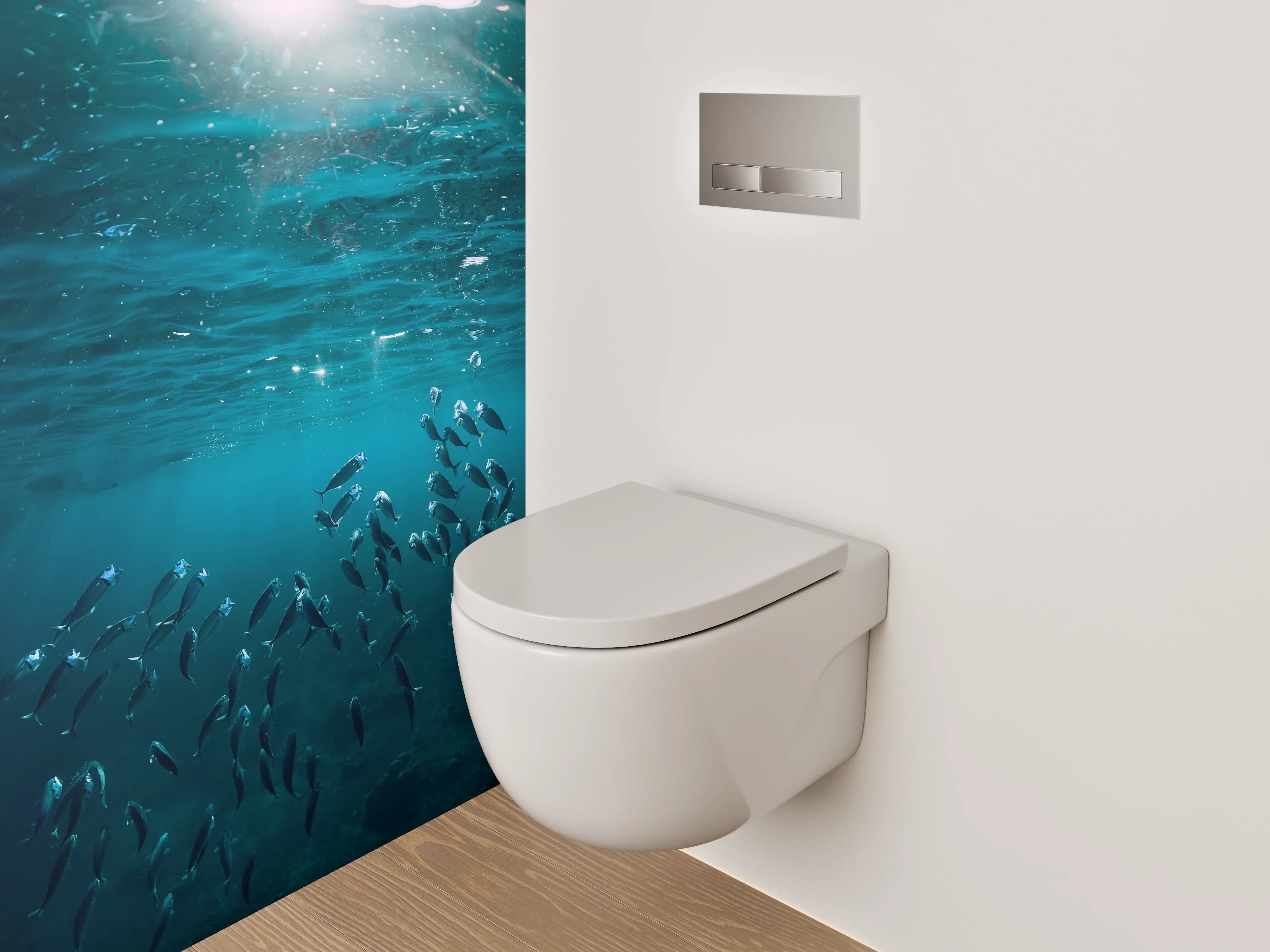 WC-Rückwand - Unterwasserwelt mit Sonnenlicht und Fischen