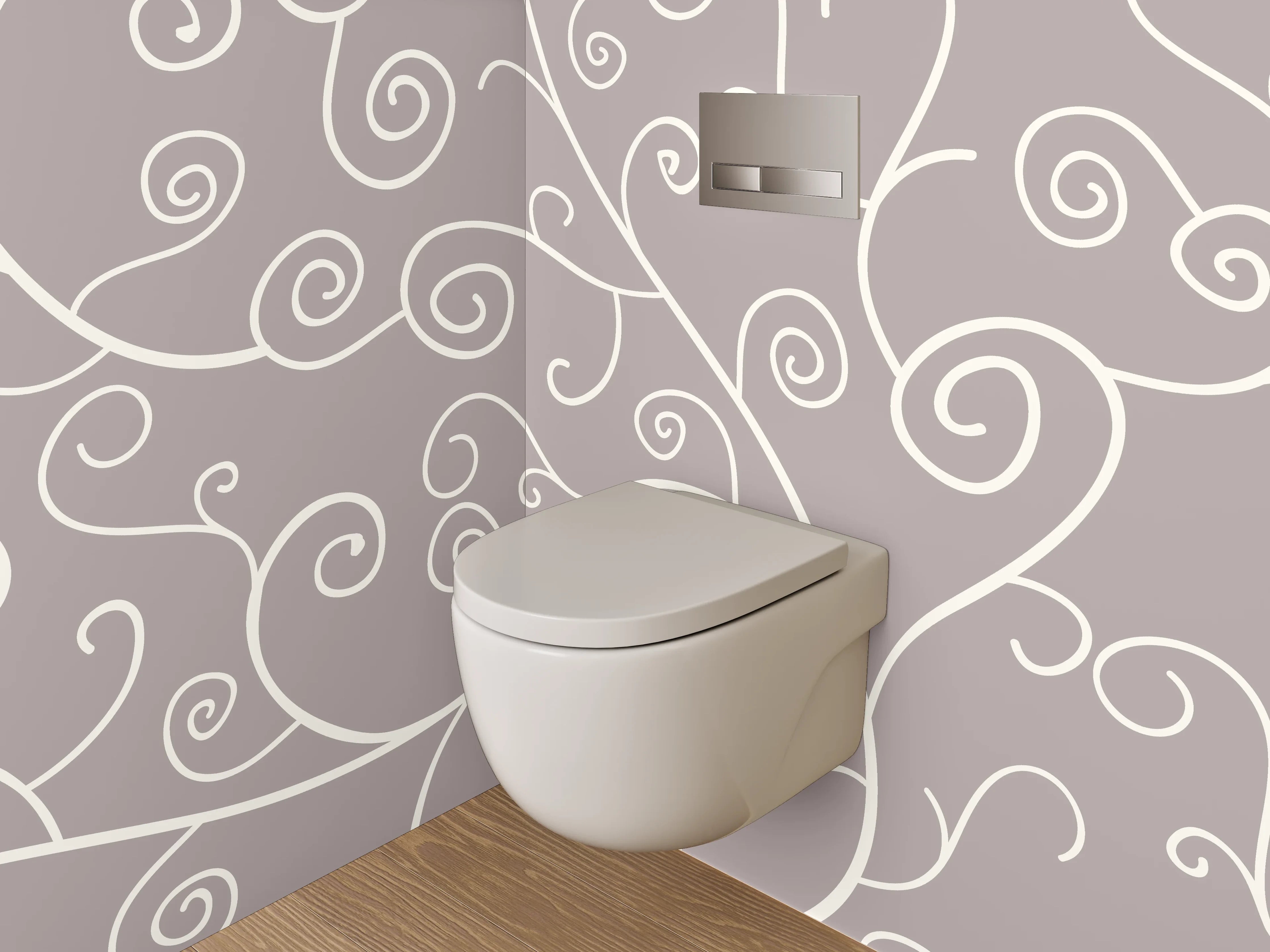 WC-Rückwand - Verspieltes Weiß-Grau Rankenmuster Lineart