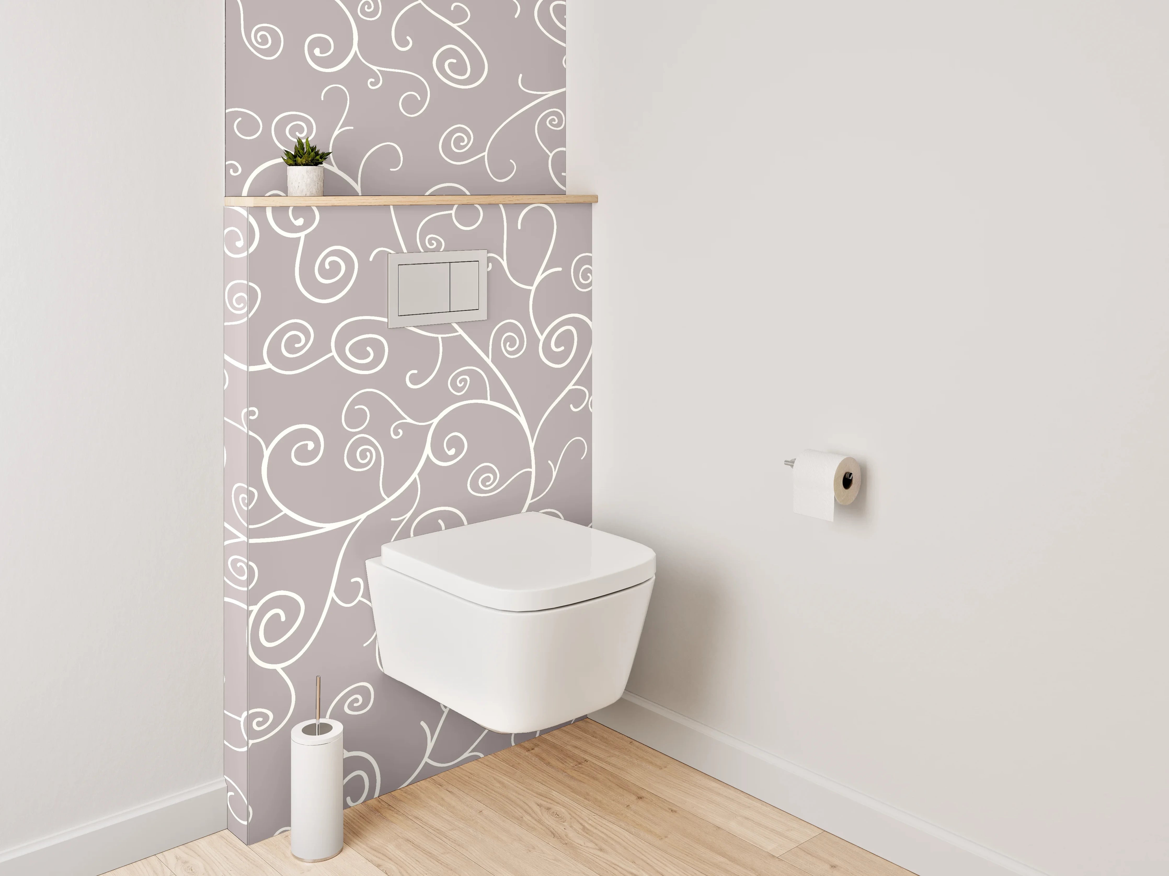 WC-Rückwand - Verspieltes Weiß-Grau Rankenmuster Lineart
