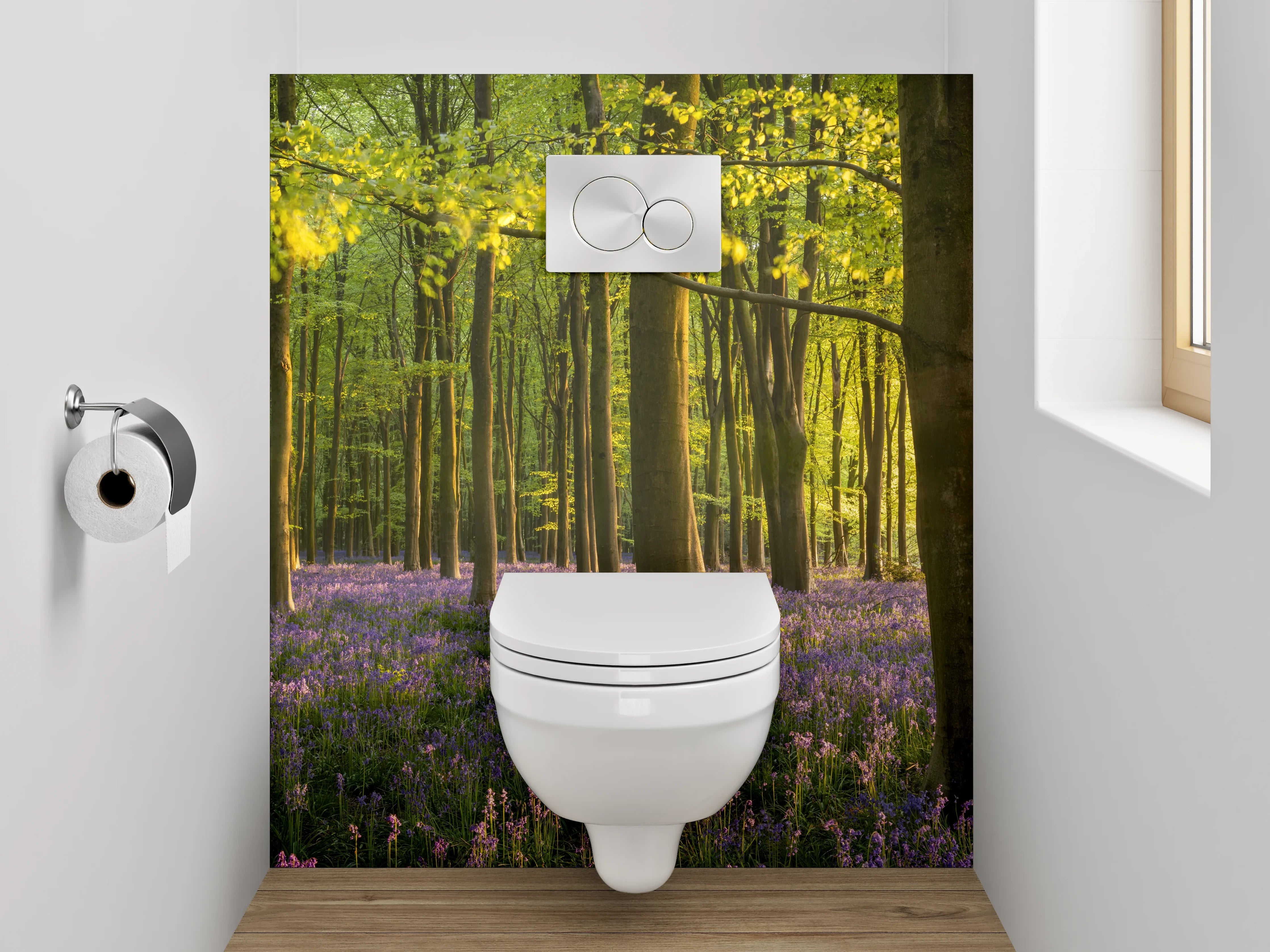 WC-Rückwand - Verträumter Frühlingswald mit Blütenmeer