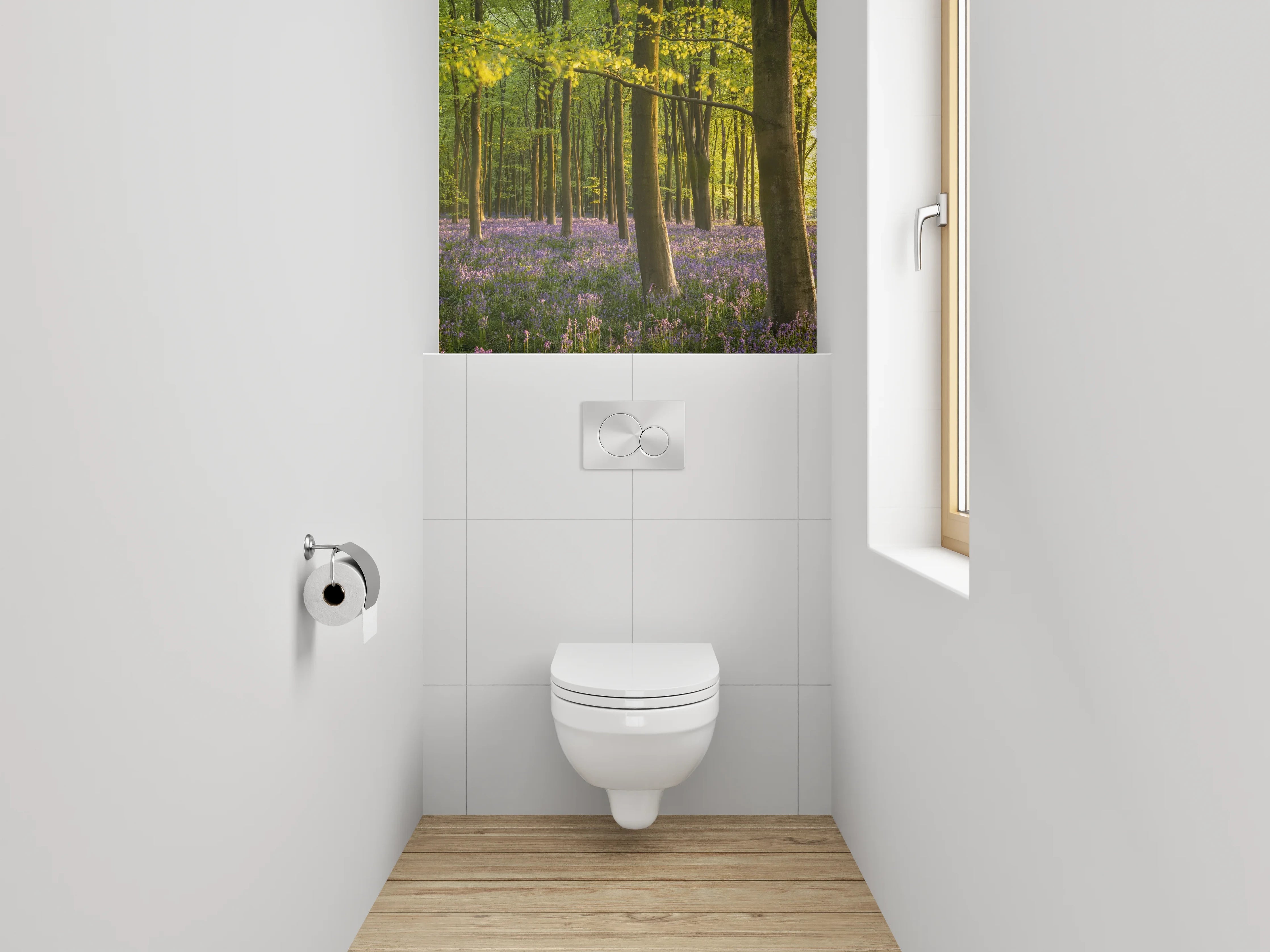 WC-Rückwand - Verträumter Frühlingswald mit Blütenmeer